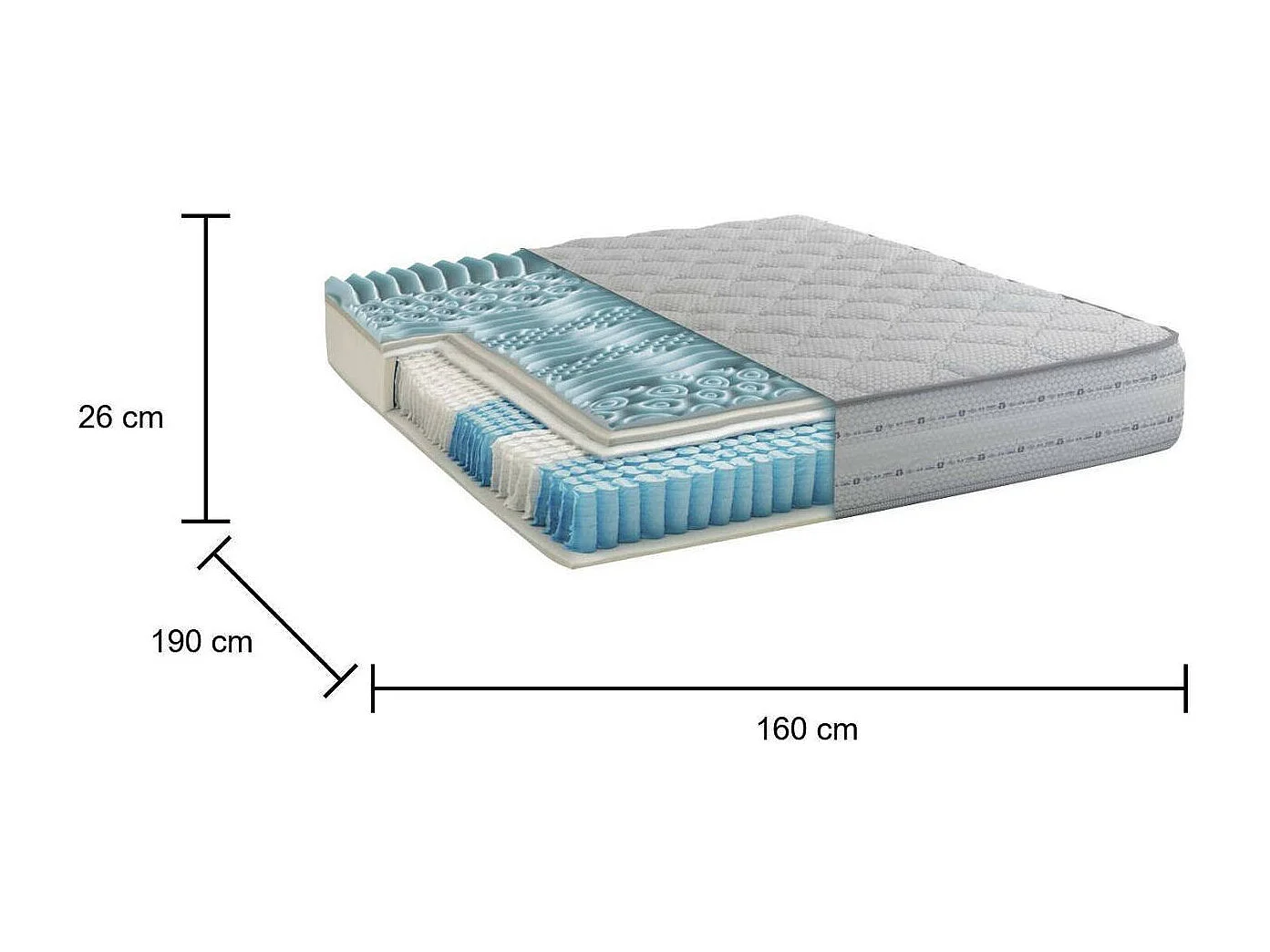 Ddapozz dubbele matras, Memory Foam en pocketveringmatras, 100% Made in Italy, anti-mijt en hypoallergeen, 160x190h26 cm
