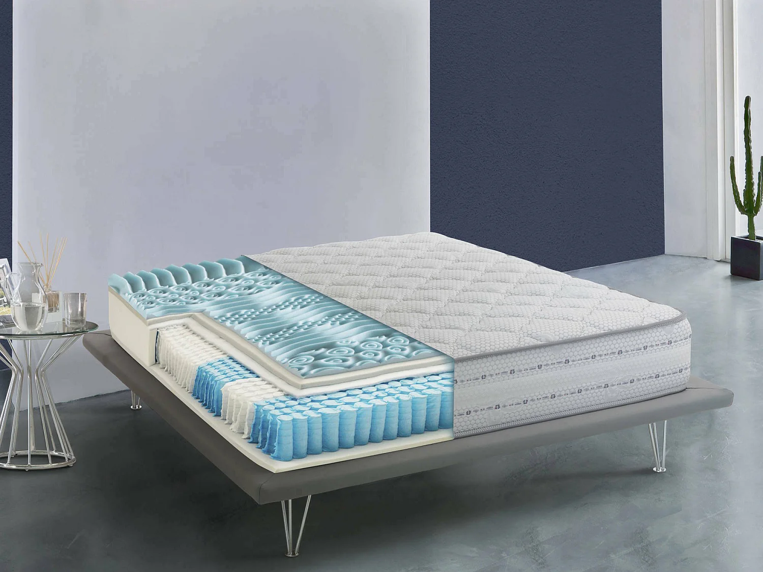Matelas double Ddapozz, matelas à mémoire de forme et à ressorts ensachés, 100% Made in Italy, anti-acariens et hypoallergénique, 160x190h26 cm