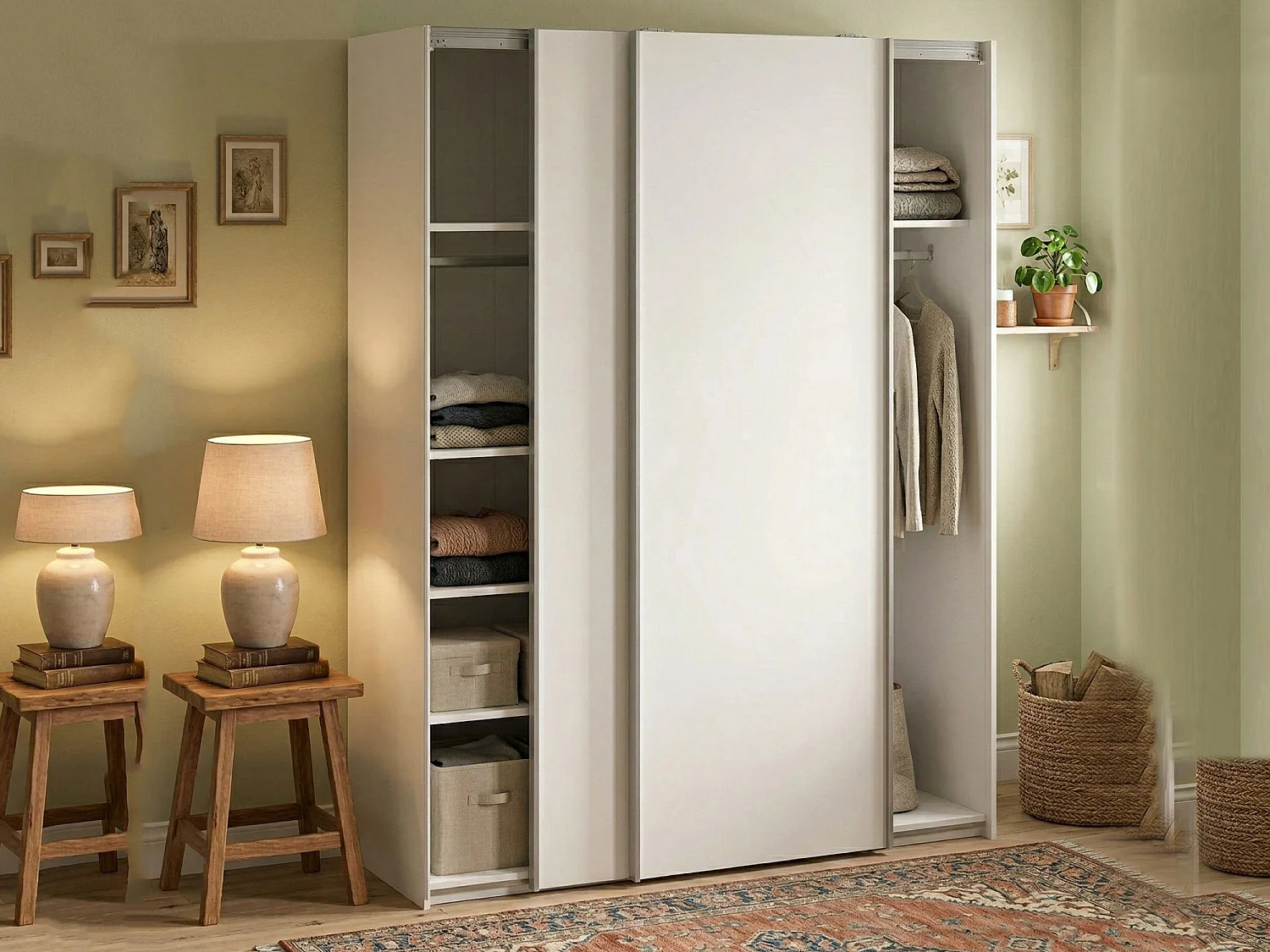 Garde-robe 2 portes Dstang, Meubles de chambre, Penderie de plain-pied, Placard à vêtements, 150x61 h200 cm, Blanc