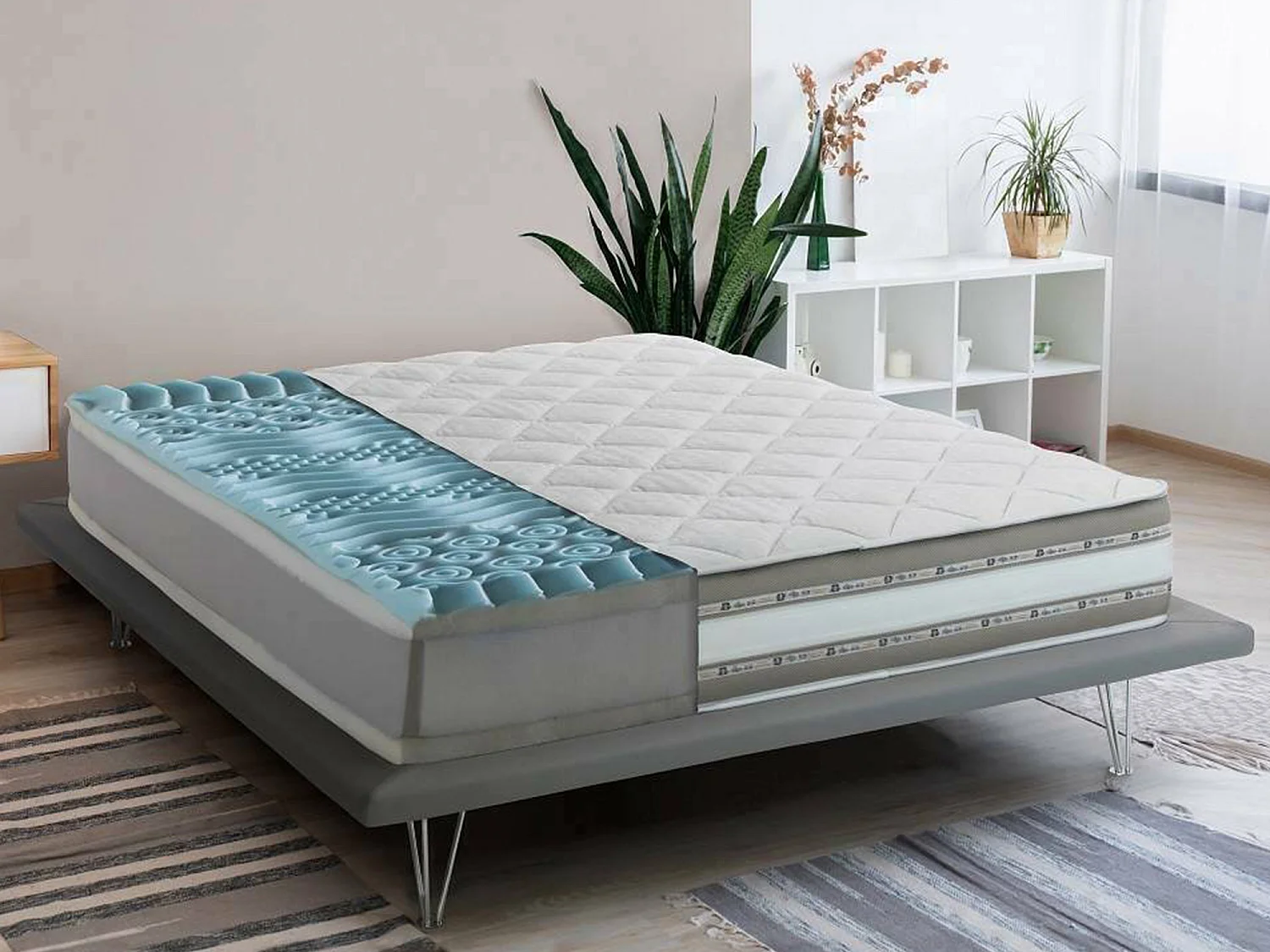 Matelas double Dmirant, matelas en mousse à mémoire de forme et gel avec 9 zones différenciées, 100% Made in Italy, anti-acariens et hypoallergénique, 140x200h27 cm