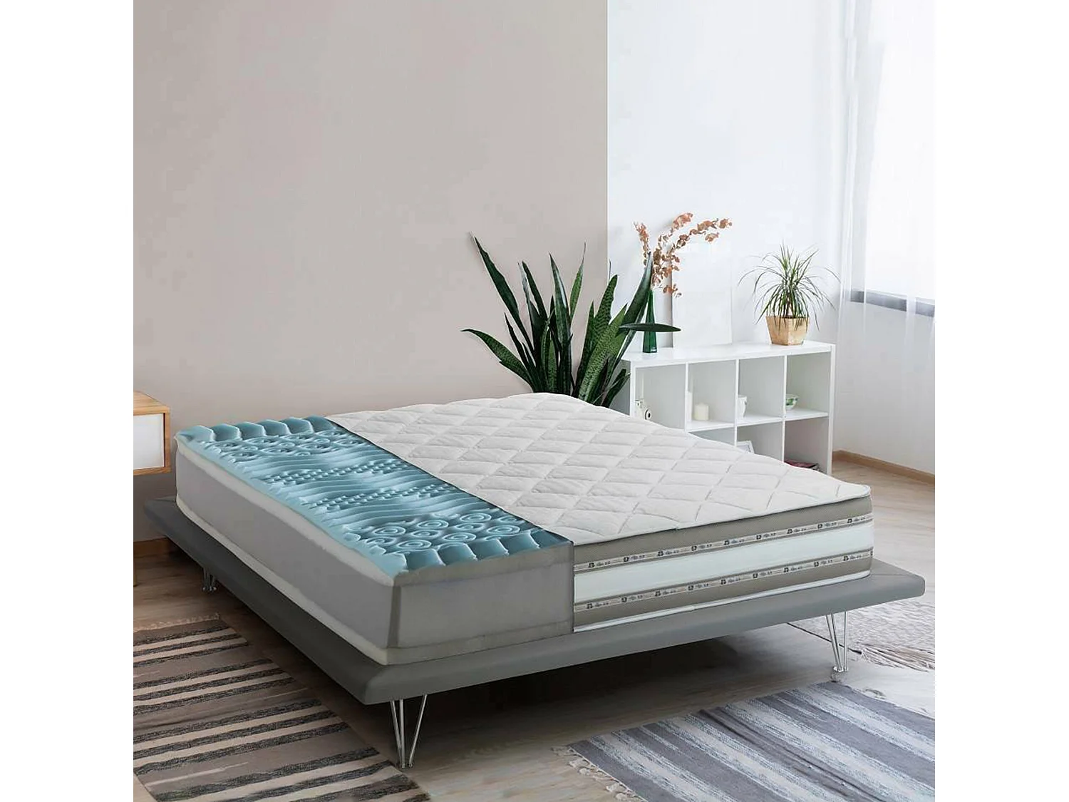 Matelas double Dfelip, matelas en mousse à mémoire de forme et gel avec 9 zones différenciées, 100% Made in Italy, anti-acariens et hypoallergénique, 120x200h27 cm
