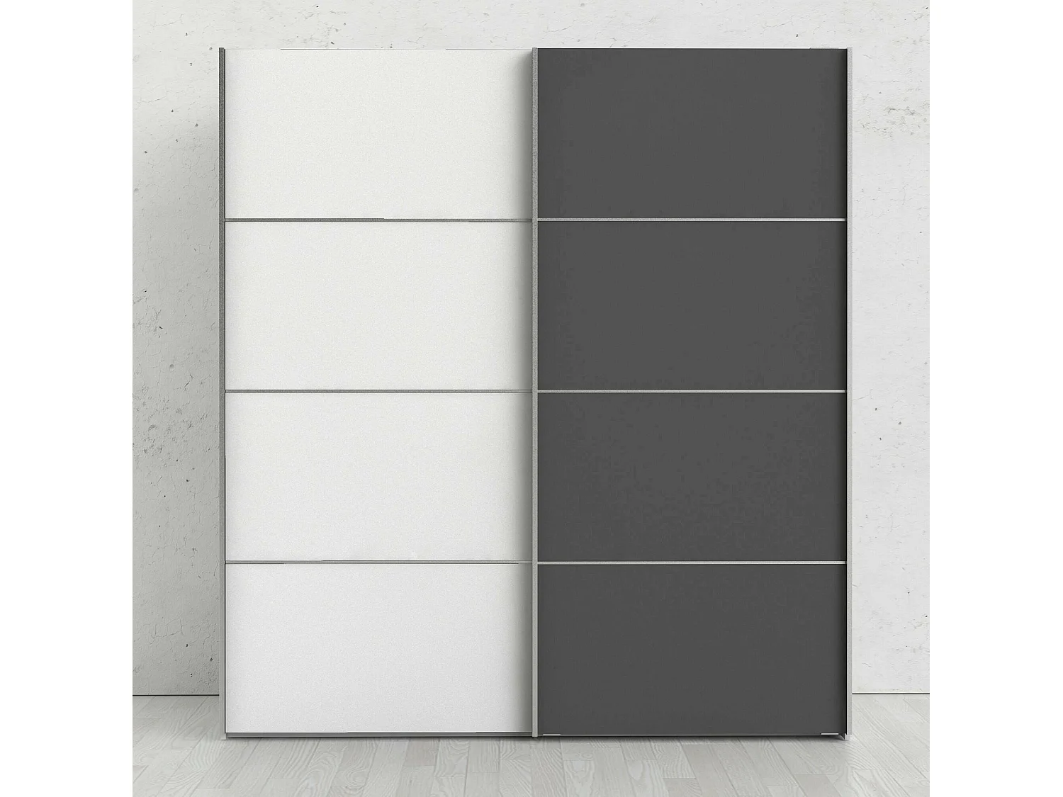 Garde-robe 2 portes Anela, Meubles de chambre, Penderie de plain-pied, Placard à vêtements, 182x64 h202 cm, Gris et Blanc