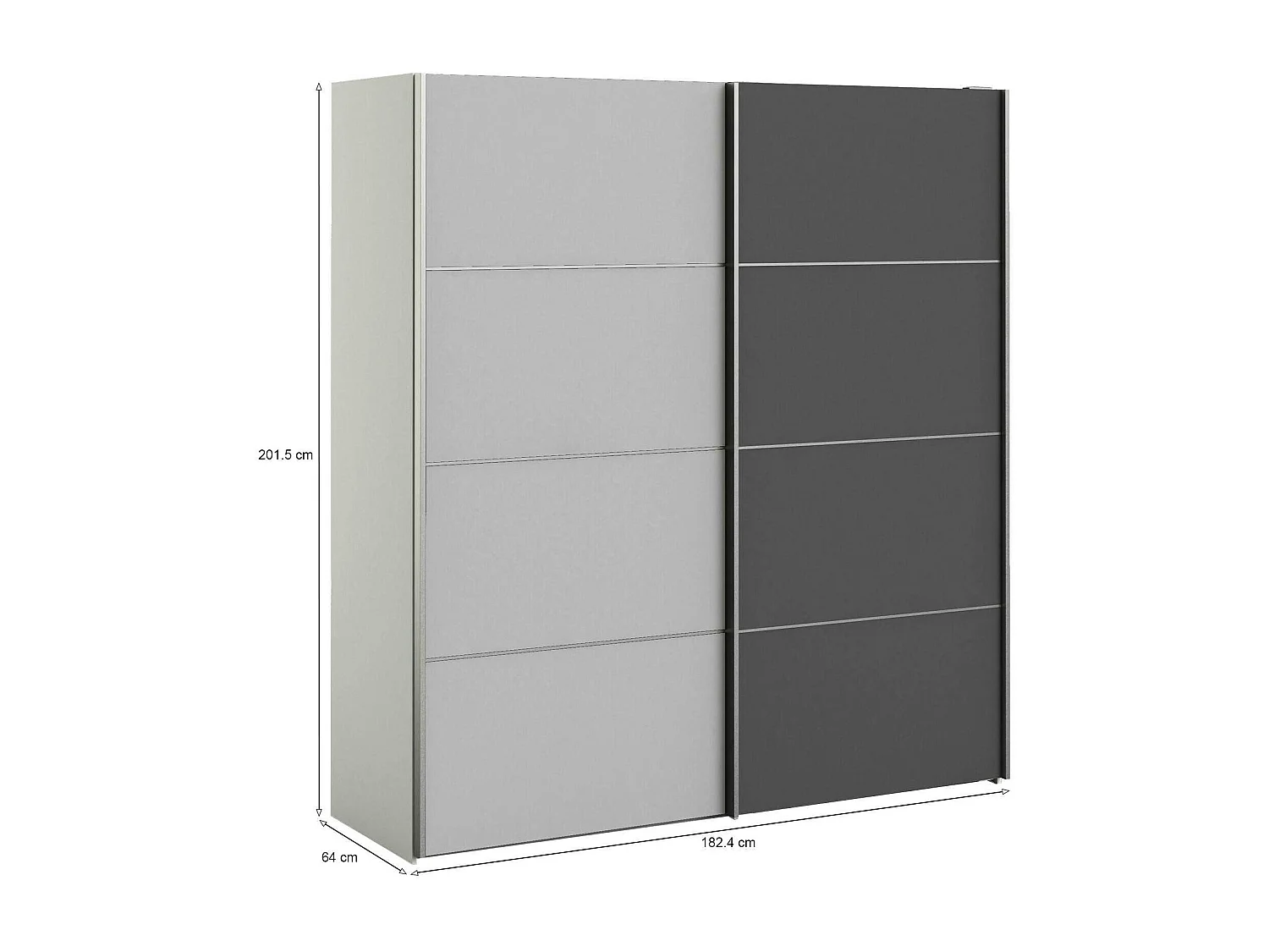 Garde-robe 2 portes Anela, Meubles de chambre, Penderie de plain-pied, Placard à vêtements, 182x64 h202 cm, Gris et Blanc