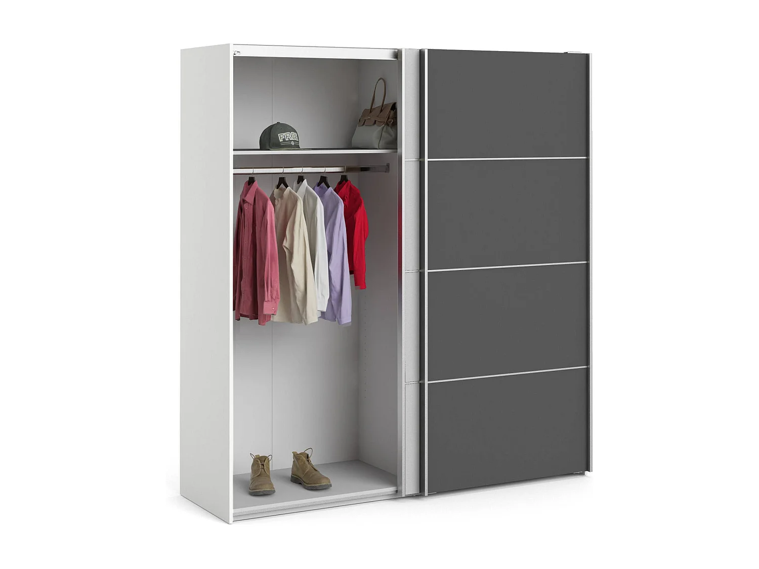 Garde-robe 2 portes Anela, Meubles de chambre, Penderie de plain-pied, Placard à vêtements, 182x64 h202 cm, Gris et Blanc