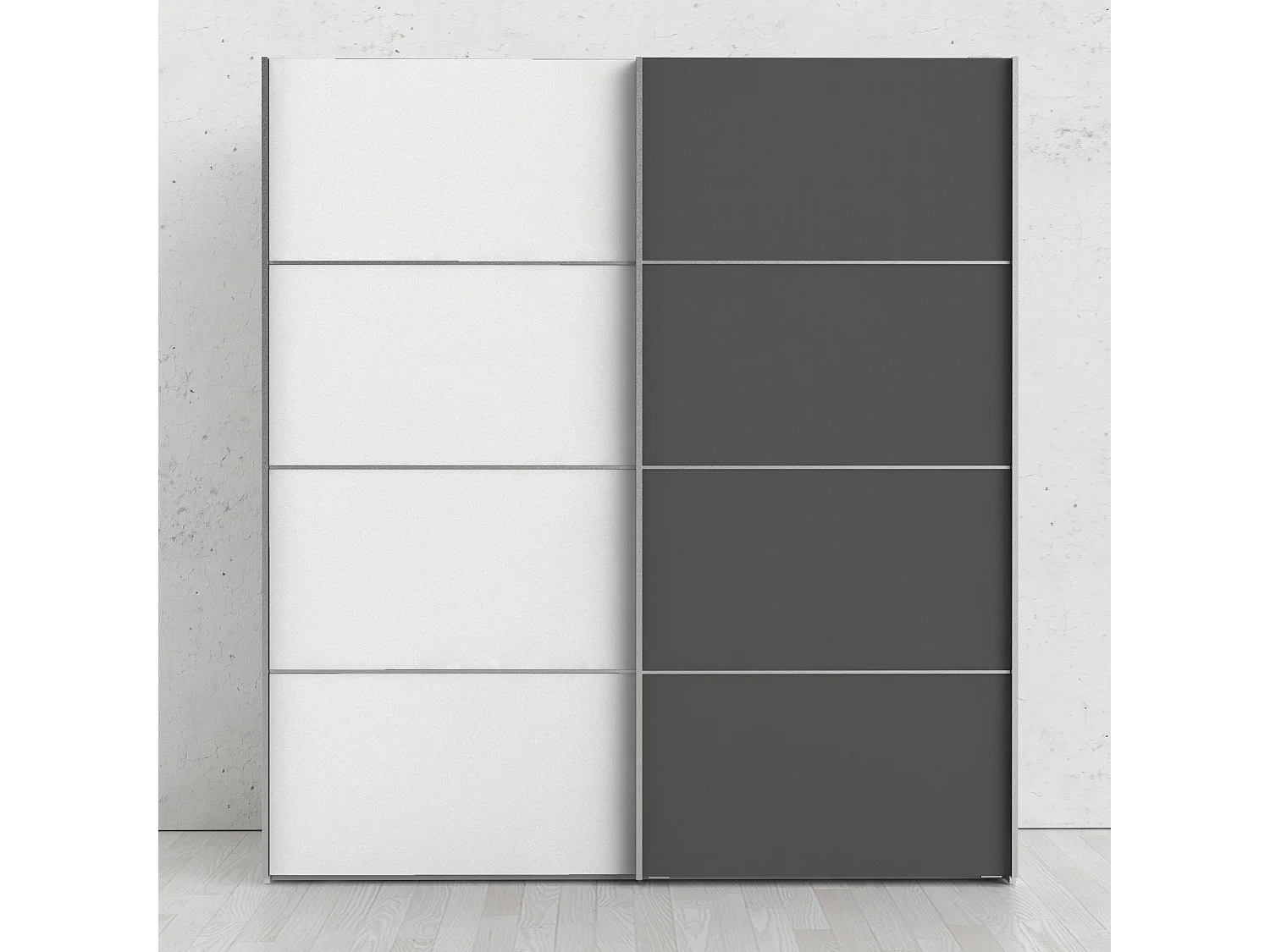 Garde-robe 2 portes Anela, Meubles de chambre, Penderie de plain-pied, Placard à vêtements, 182x64 h202 cm, Gris et Blanc