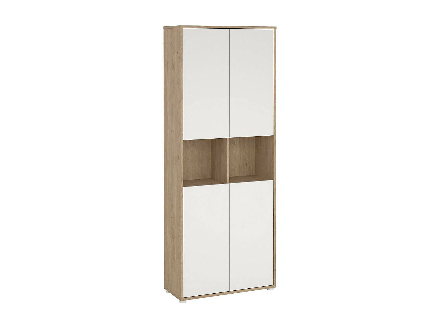 Bibliothèque Dtavca, Etagère de bureau, Porte-livre mobile, Librairie, 80x34 h205 cm, Chêne clair et Blanc