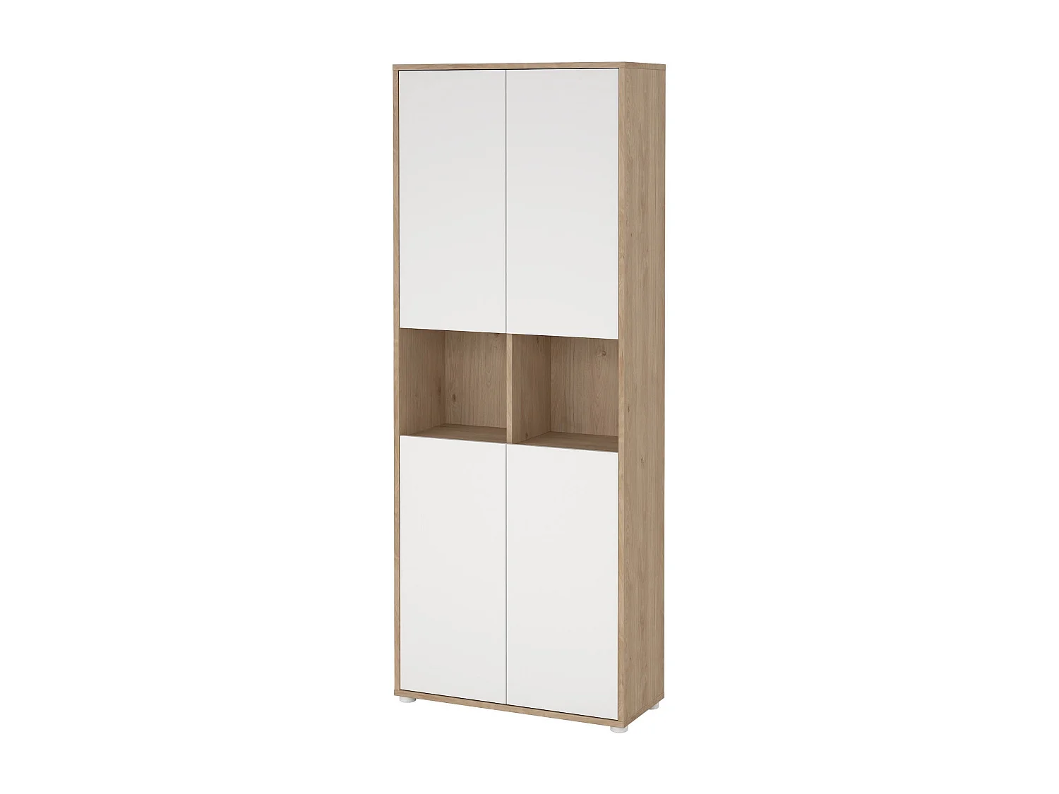 Bibliothèque Dtavca, Etagère de bureau, Porte-livre mobile, Librairie, 80x34 h205 cm, Chêne clair et Blanc