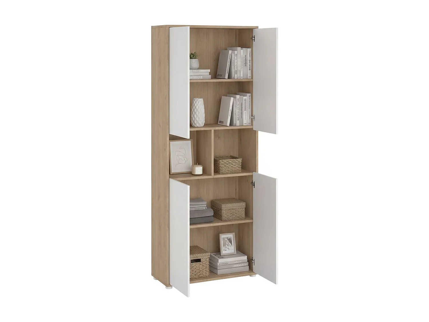 Bücherregal Dtavca, Büroregal, Mobiler Buchhalter, Bücherbrett, 80x34 h205 cm, Eiche und WeiÃŸ