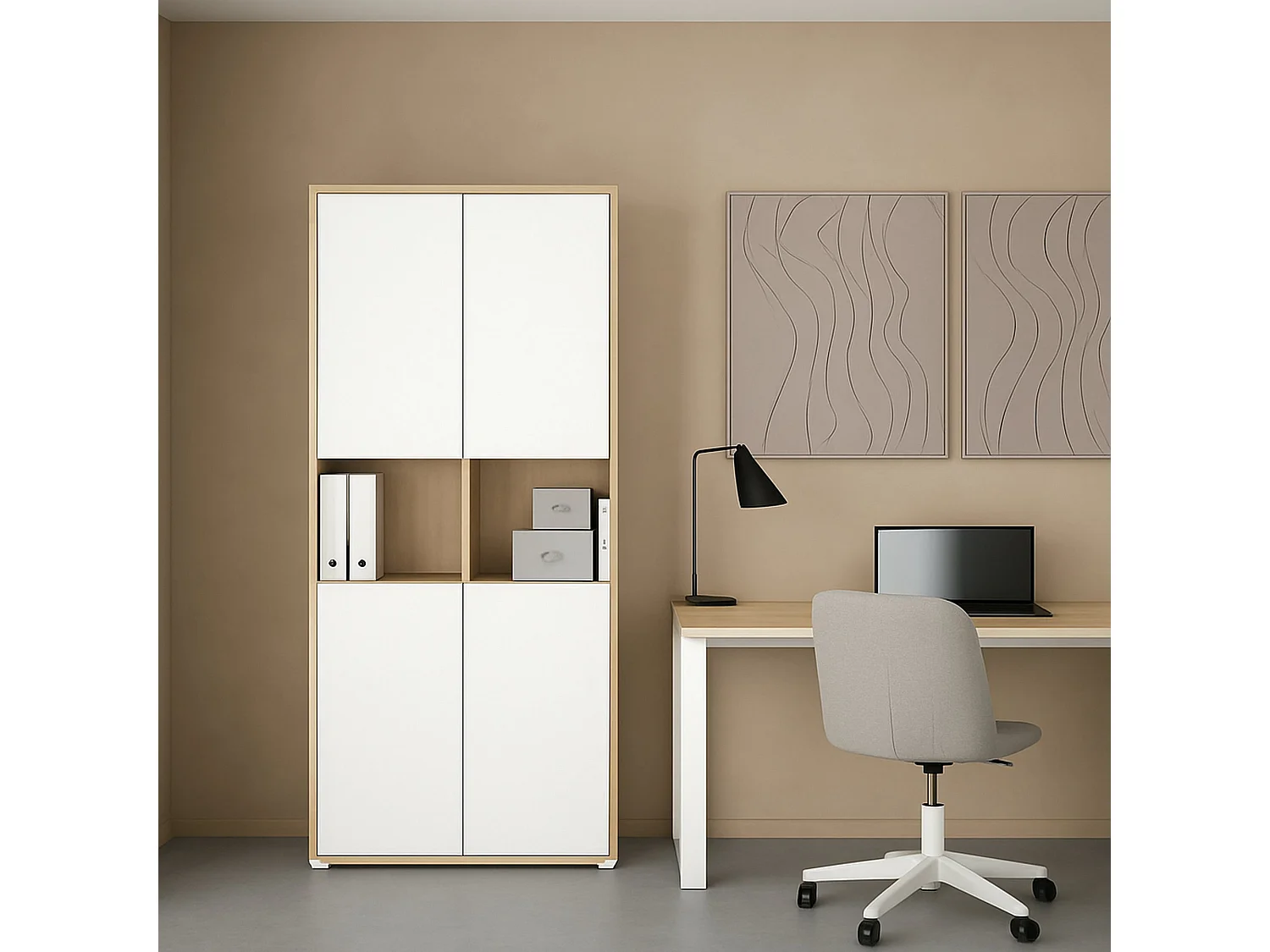 Bücherregal Dtavca, Büroregal, Mobiler Buchhalter, Bücherbrett, 80x34 h205 cm, Eiche und WeiÃŸ