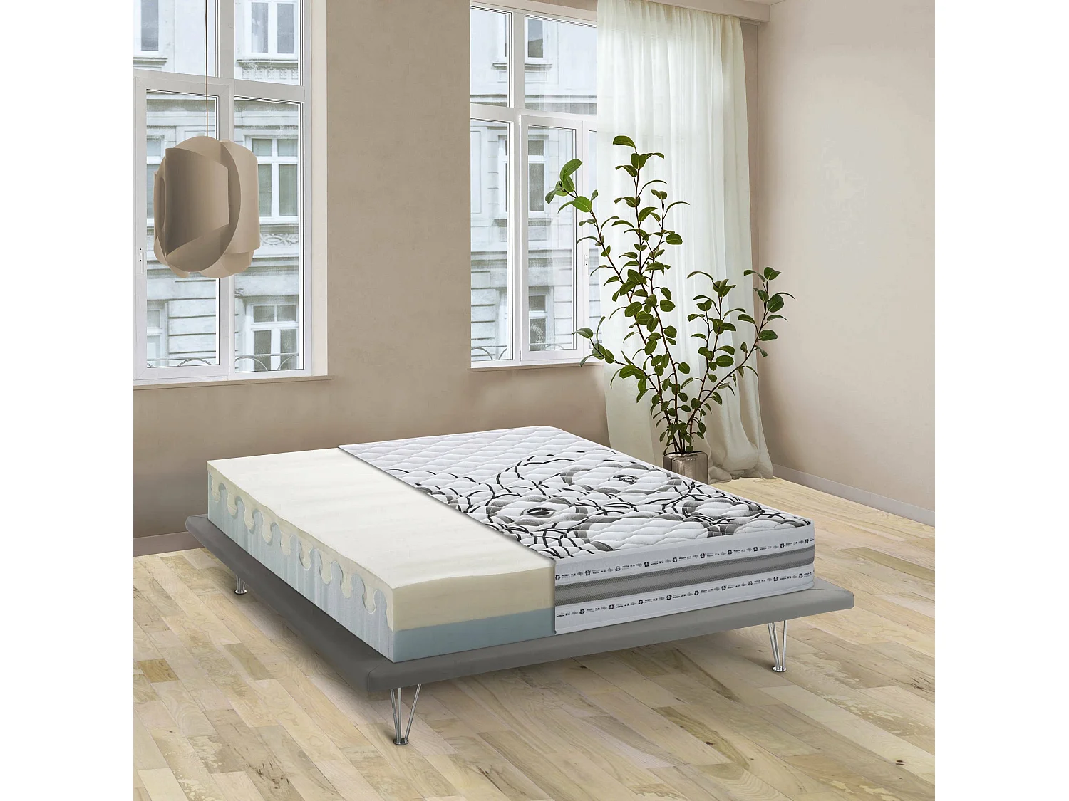 Matelas double Dmelos, matelas en mousse à mémoire de forme et Waterfoam, 100% Made in Italy, anti-acariens et hypoallergénique, 160x200h 22 cm