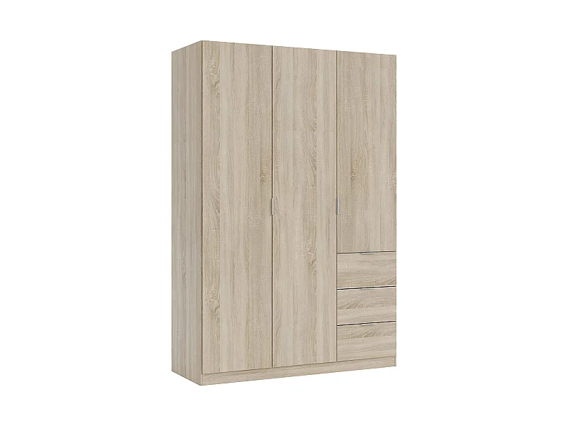 Armoire Fullerton, Armoire de chambre avec 3 portes et 3 tiroirs, Armoire avec 3 étagères et tringle à vêtements, 135x52h200 cm, Chêne