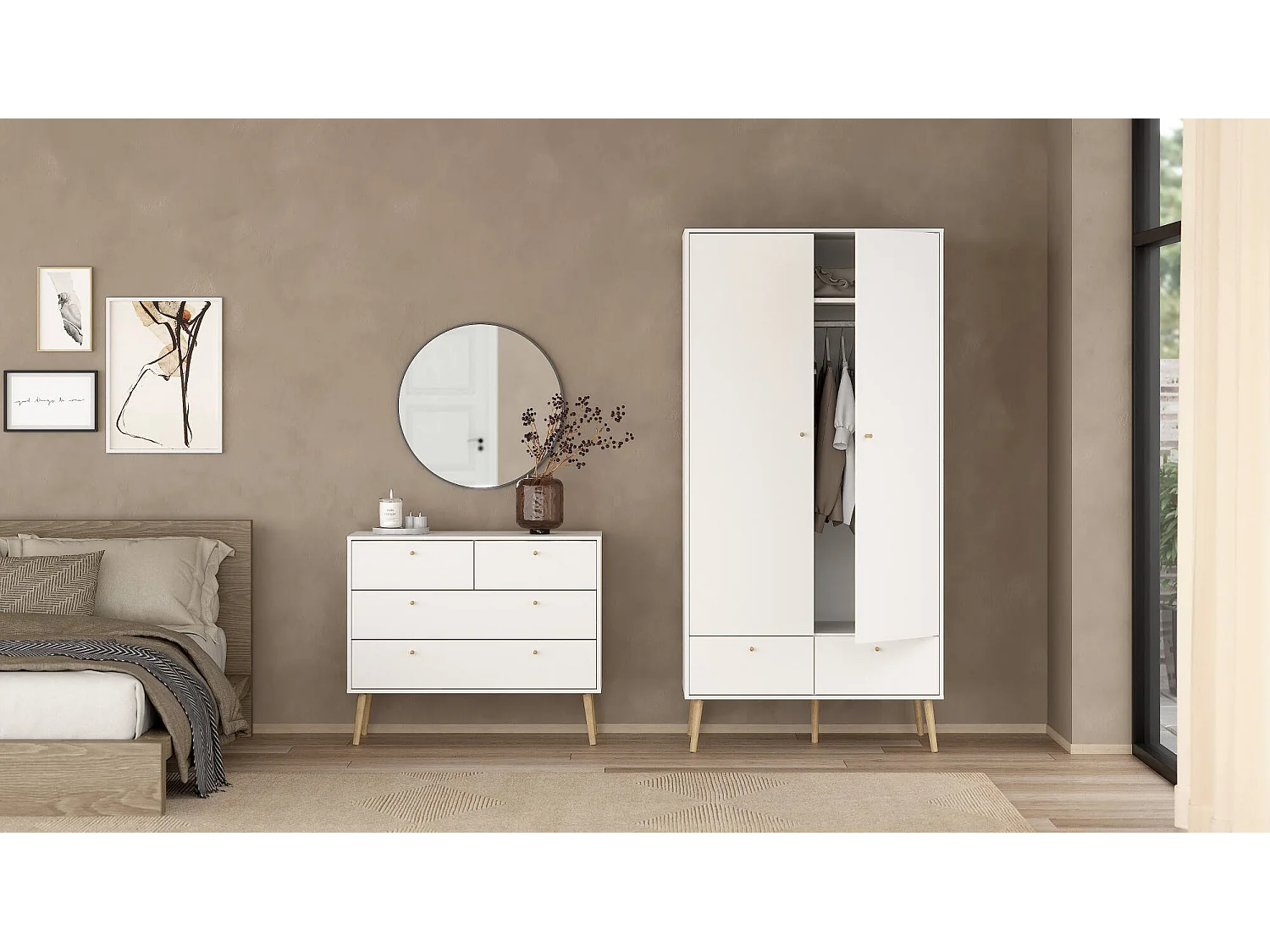 Garde-robe 2 porte Dcarp, Meuble de chambre, Penderie de plain-pied, Placard à vêtement, 99x58 h200 cm, Blanc