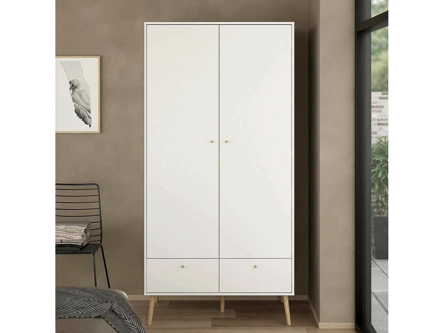 Garde-robe 2 portes Dscarp, Meubles de chambre, Penderie de plain-pied, Placard à vêtements, 99x58 h200 cm, Blanc