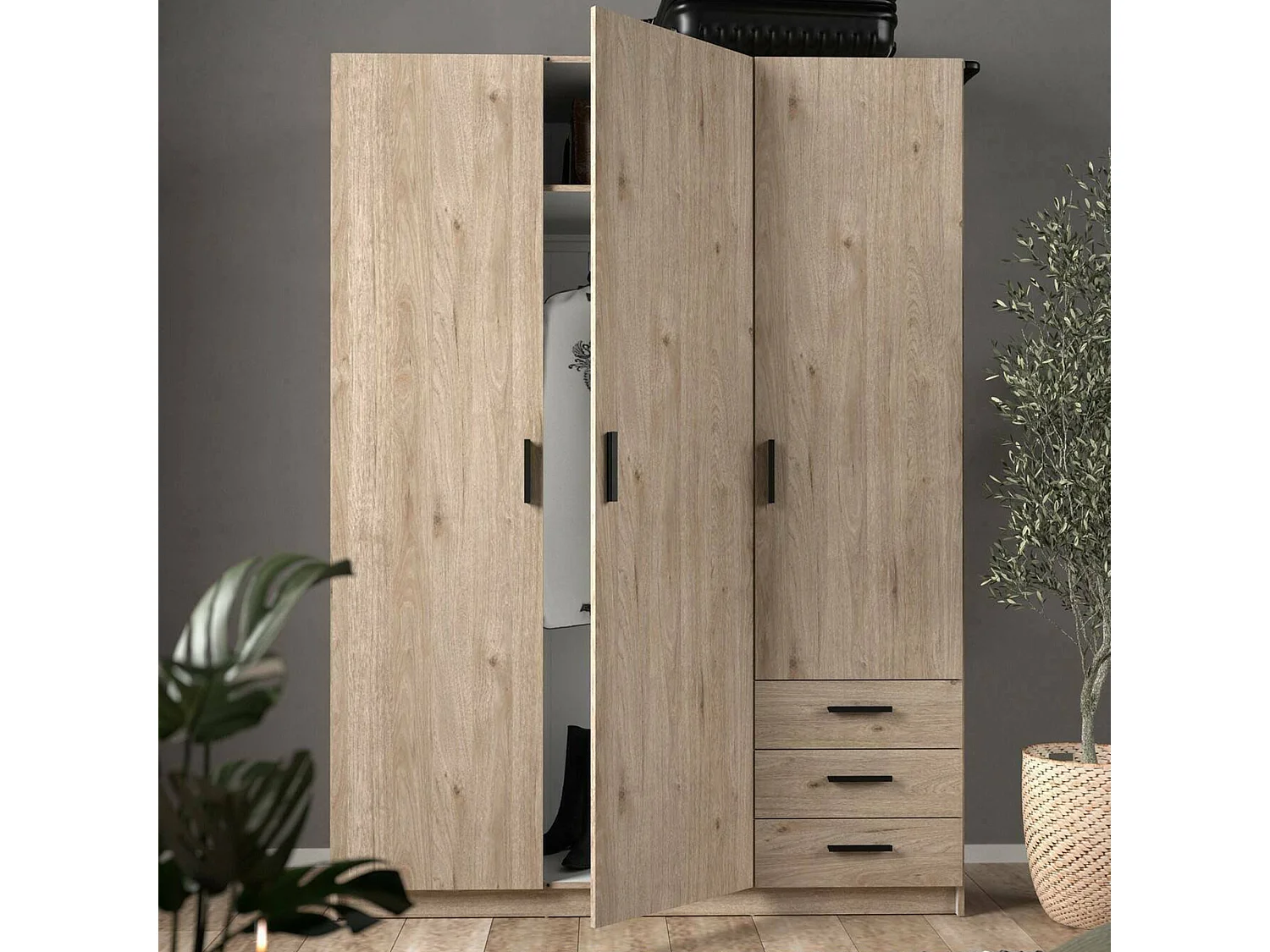 Armário Dsenk de 3 portas, Móveis de quarto, Armário, Armário, 147x50 h200 cm, Carvalho