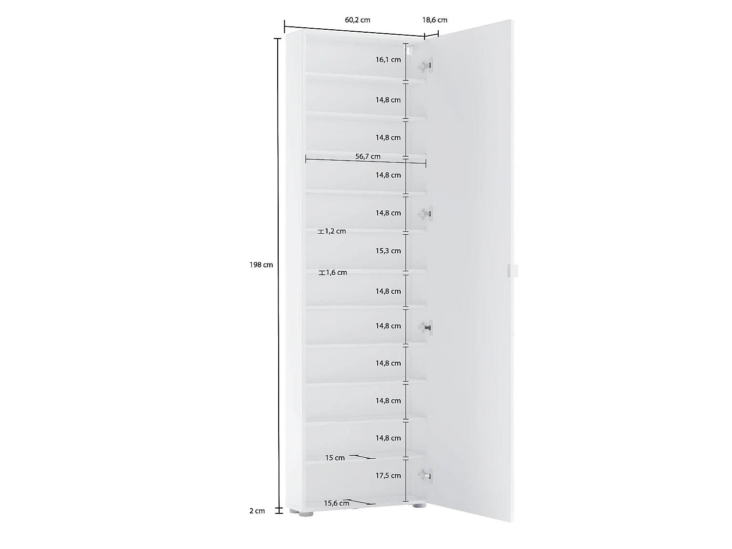 Armario multiusos 1 puerta Dfiordilin, Muebles multifuncionales, Zapatero, Armario para zapatos, Made in Italy, 60x19h200 cm, Blanco brillante