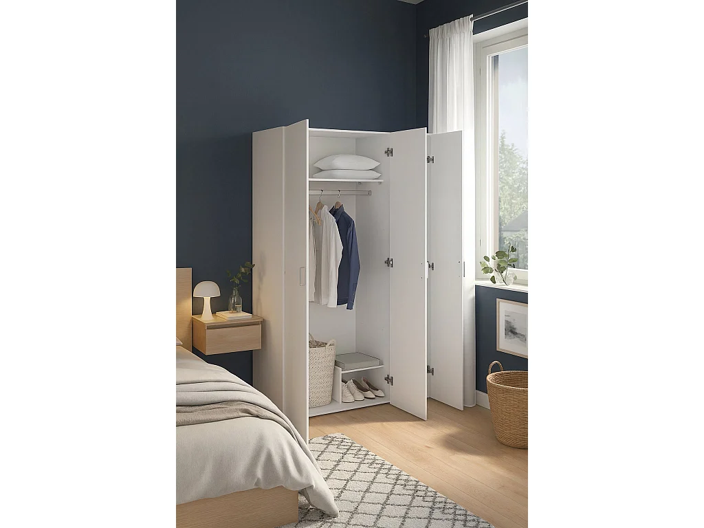 Guardaroba 3 Ante Dsegr, Armadio Camera da Letto Appendiabiti, 49x115 cm Bianco