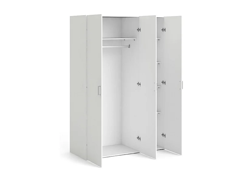 Kledingkast met drie draaideuren met vier interne planken en kleerhangerstang, kleur wit, afmetingen 115 x 175 x 49 cm