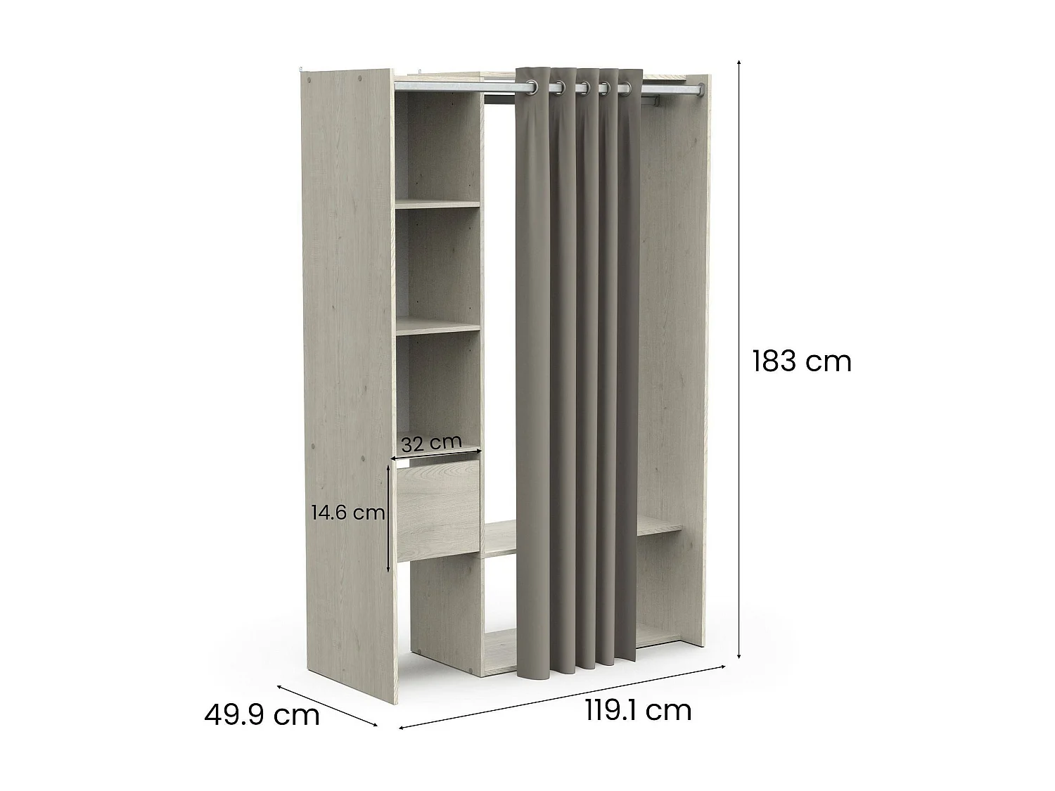 Guardaroba Grande Elettori, 4 Ripiani, 49.9x183h cm Marrone Rovere, Armadio Camera da Letto