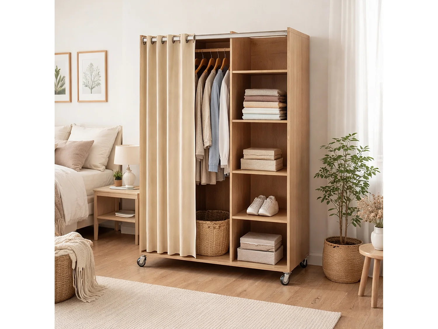 Guardaroba Grande Alfango, 5 Ripiani, 48.25x160h cm Marrone Rovere, Armadio Camera da Letto