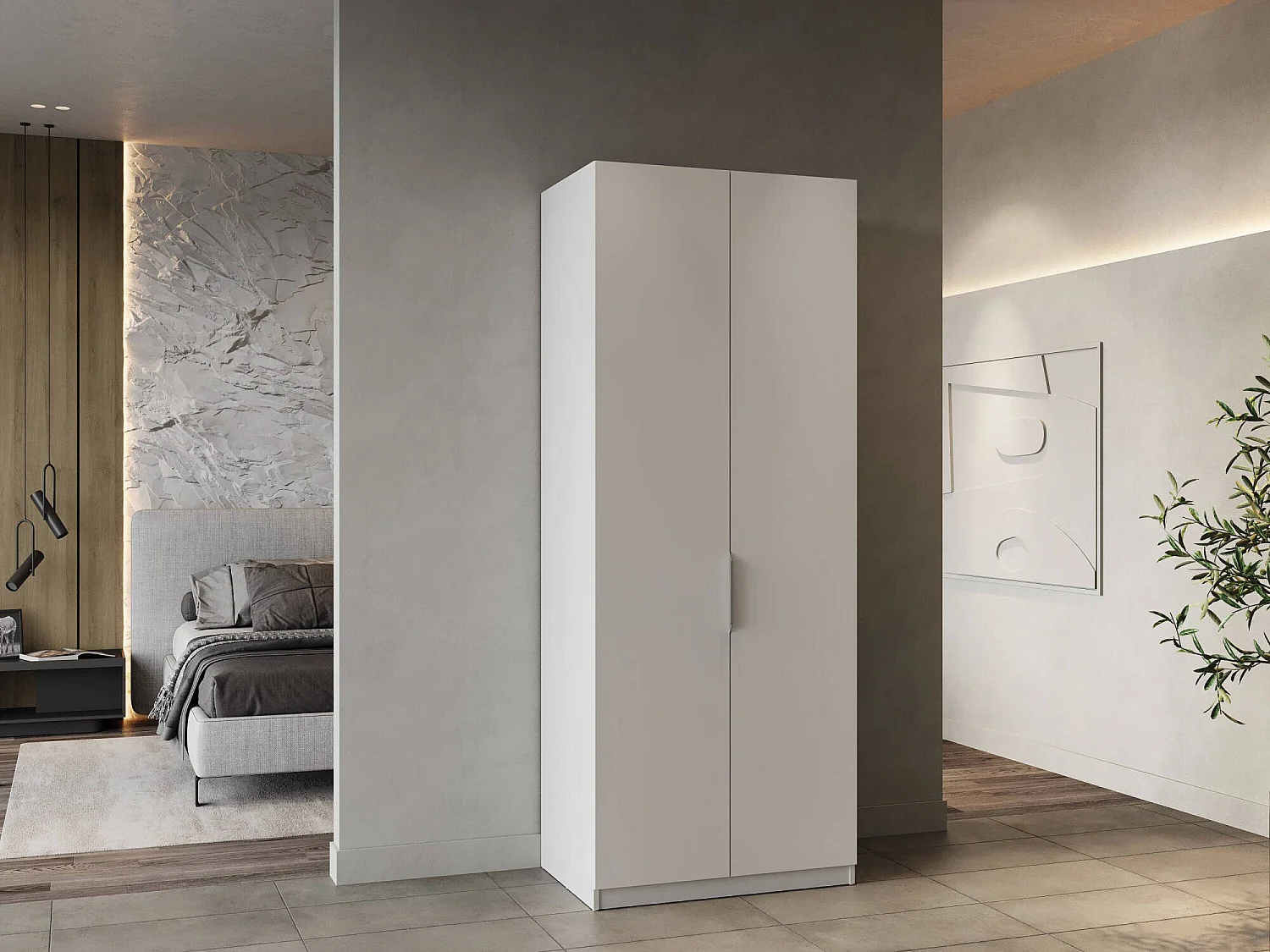 Garde-robe 2 portes Djakobsso, Meubles de chambre, Penderie de plain-pied, Placard à vêtements, 79x51 h203 cm, Blanc mat