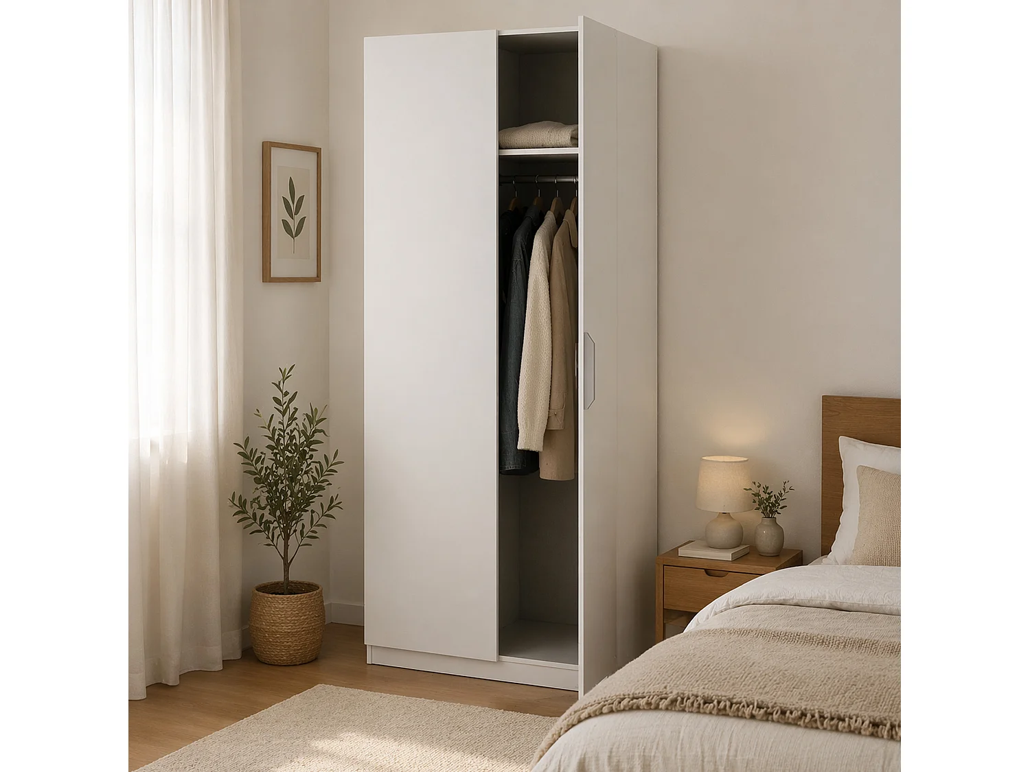Garde-robe 2 portes Djakobsso, Meubles de chambre, Penderie de plain-pied, Placard à vêtements, 79x51 h203 cm, Blanc mat
