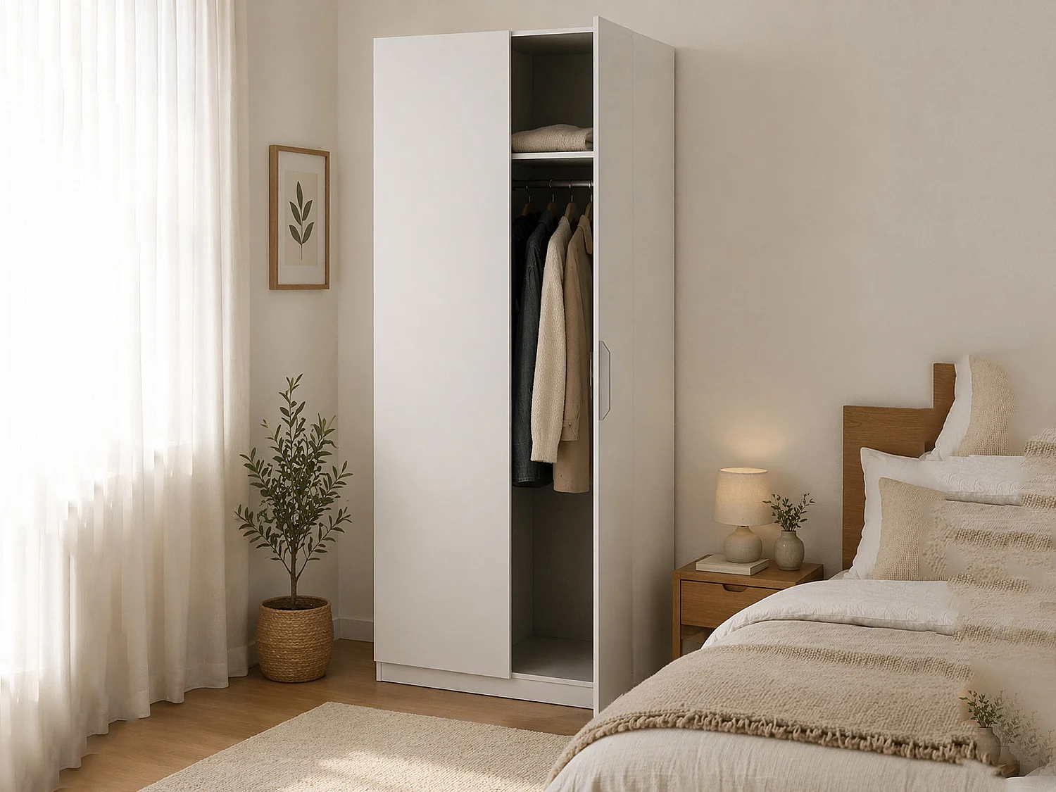 Garde-robe 2 portes Djakobsso, Meubles de chambre, Penderie de plain-pied, Placard à vêtements, 79x51 h203 cm, Blanc mat