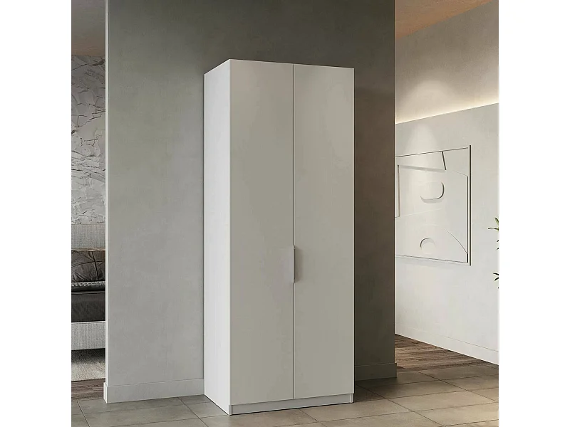 Kleiderschrank 2 Türen Djakobsso, Schlafzimmermöbel, Schrank, Garderobe, 79x51 h203 cm, MattweiÃŸ