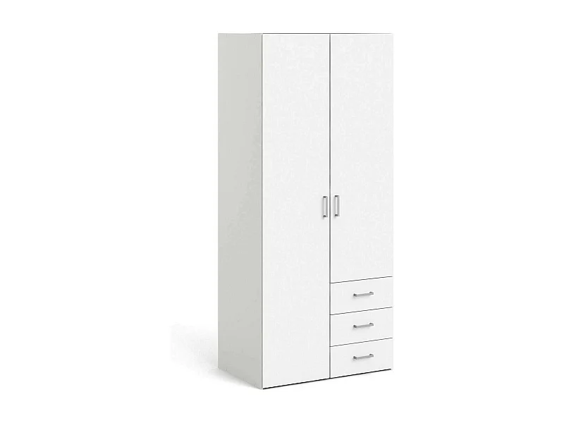 Kledingkast met twee draaideuren en drie laden, kleur wit, afmeting 77 x 175 x 49 cm