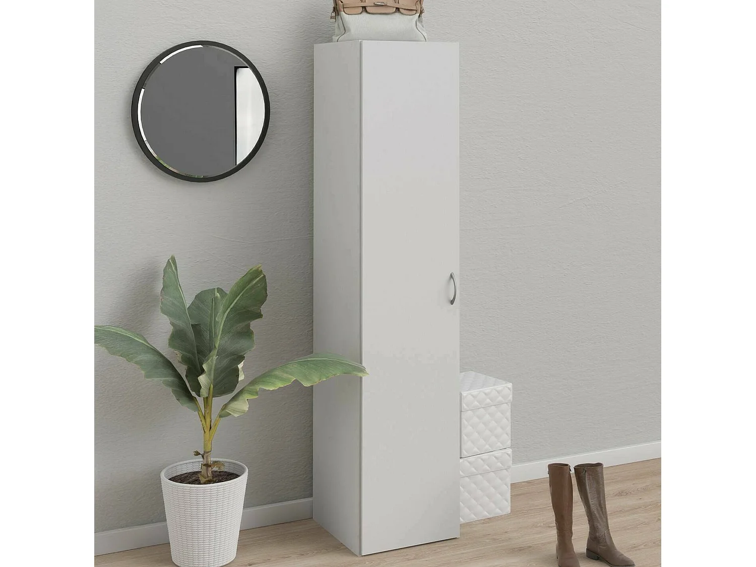 Armoire à une porte avec trois étagères internes, couleur blanche, Dimensions 39 x 175 x 41 cm