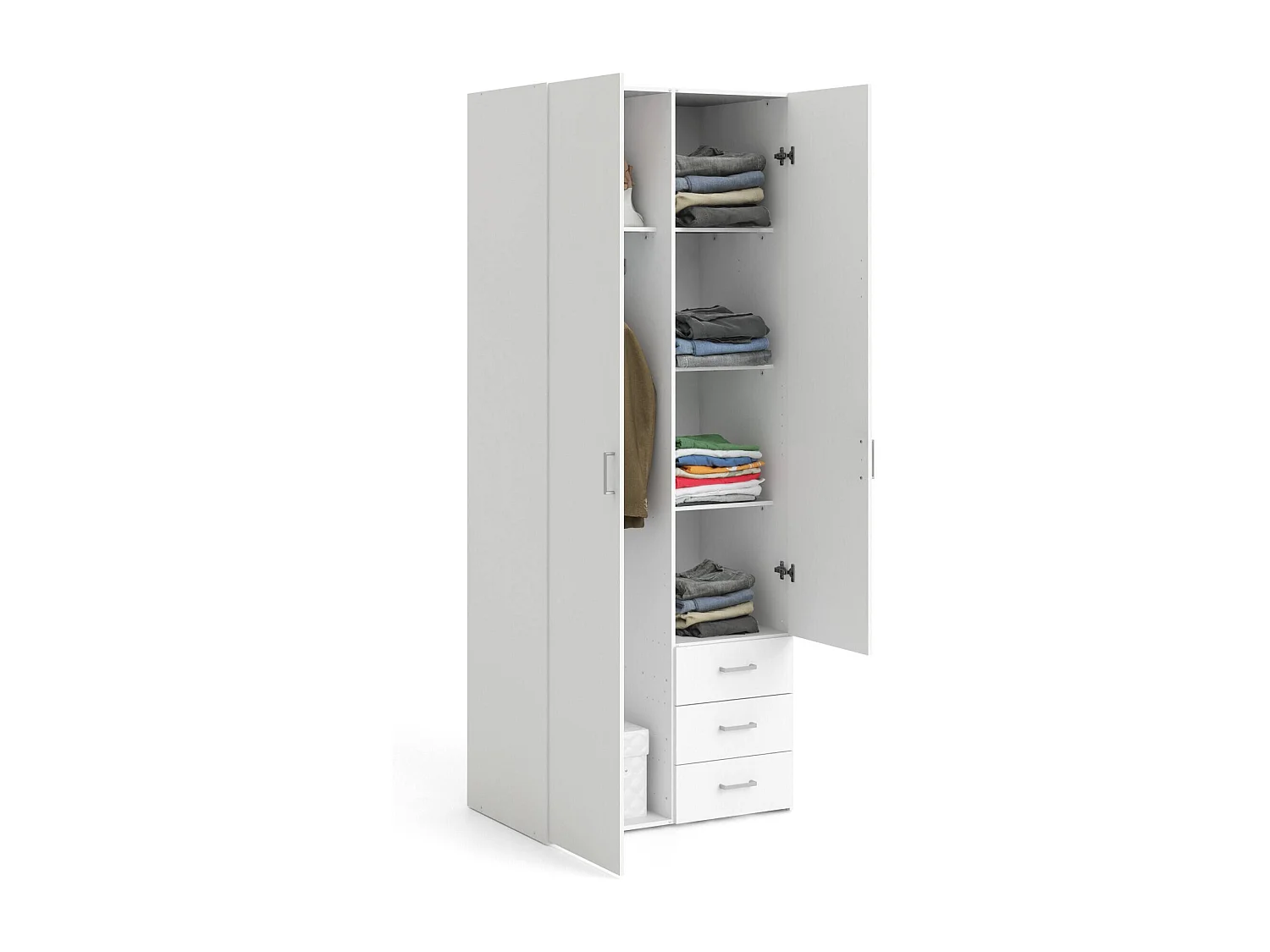 Garde-robe 2 portes Dscaratt, Meubles de chambre, Penderie de plain-pied, Placard à vêtements, 77x50 h200 cm, Blanc