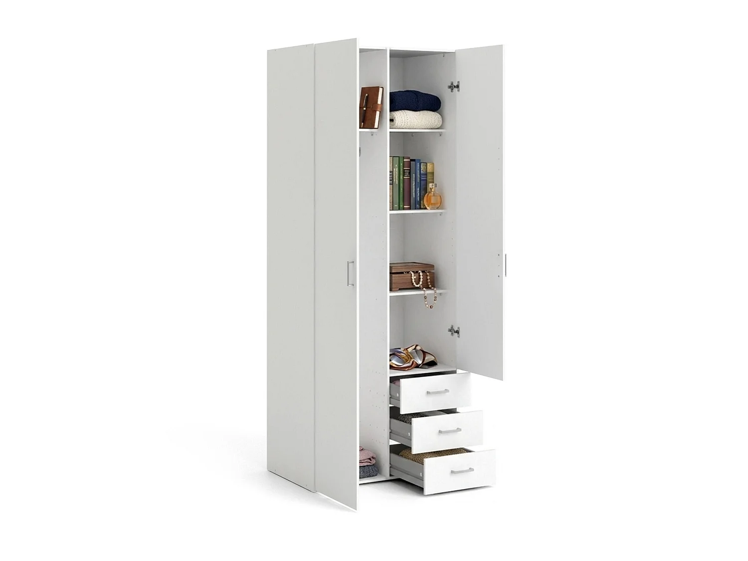 Garde-robe 2 portes Dscaratt, Meubles de chambre, Penderie de plain-pied, Placard à vêtements, 77x50 h200 cm, Blanc