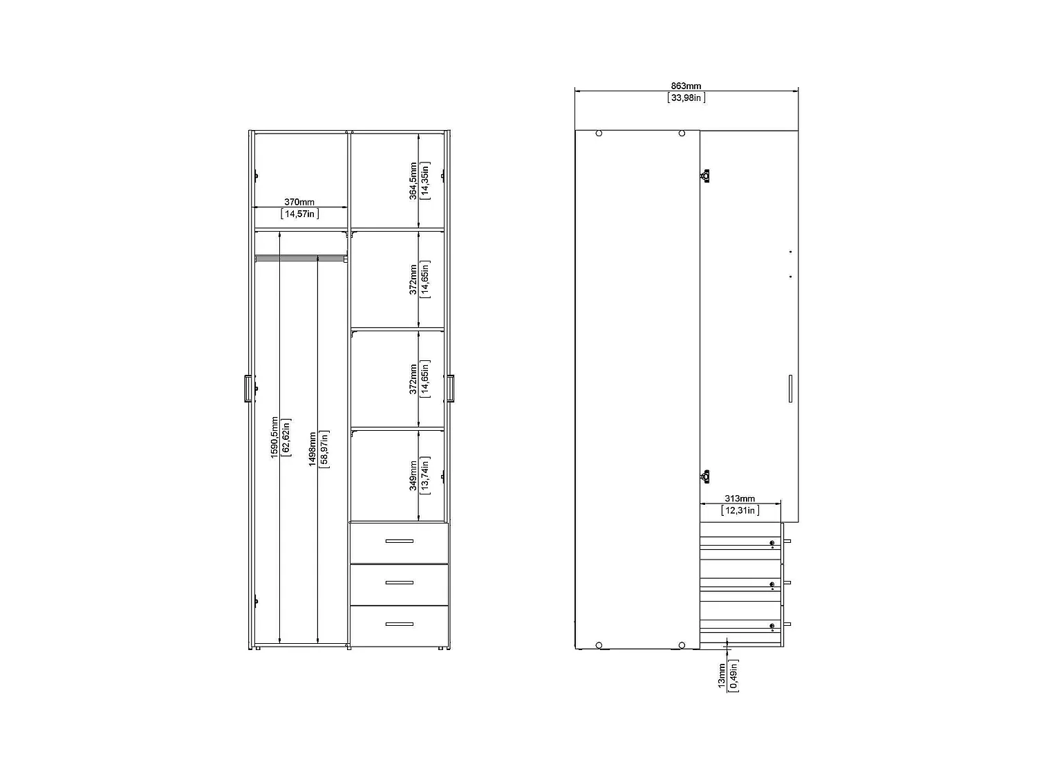Kleiderschrank 2 Türen\ 2 Türen\ Dscaratt, Schlafzimmermöbel, Schrank, Garderobe, 77x50 h200 cm, WeiÃŸ