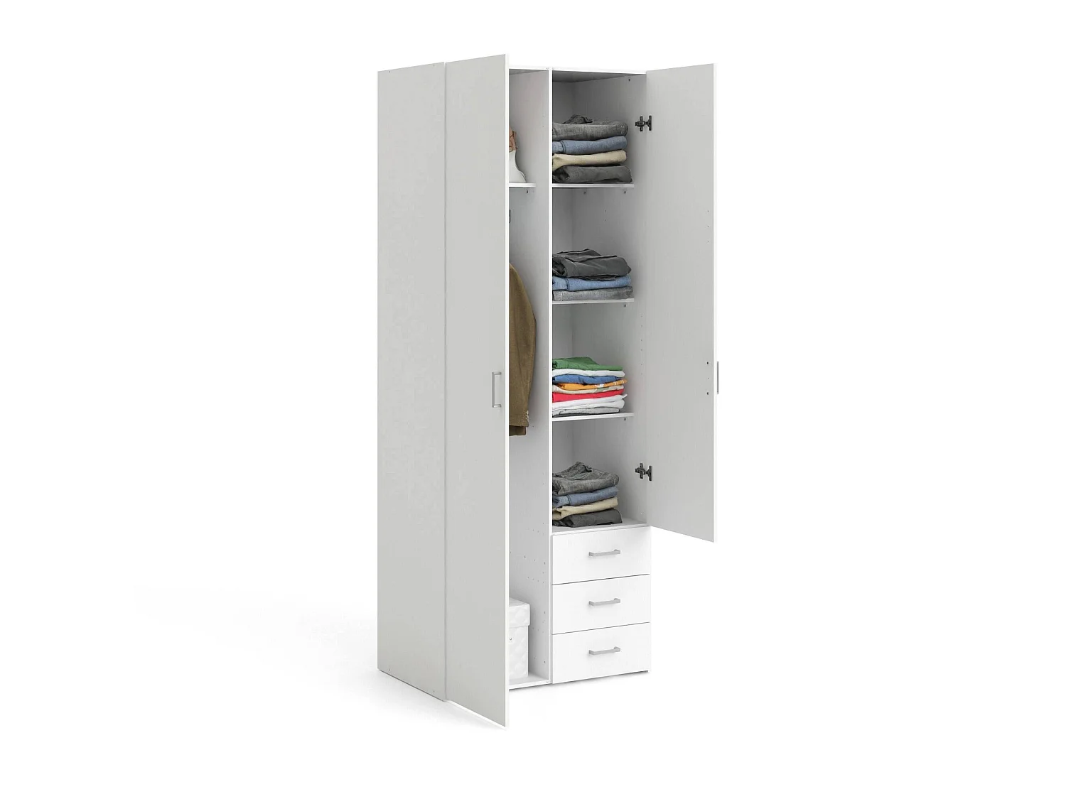 Kleiderschrank 2 Türen\ 2 Türen\ Dscaratt, Schlafzimmermöbel, Schrank, Garderobe, 77x50 h200 cm, WeiÃŸ