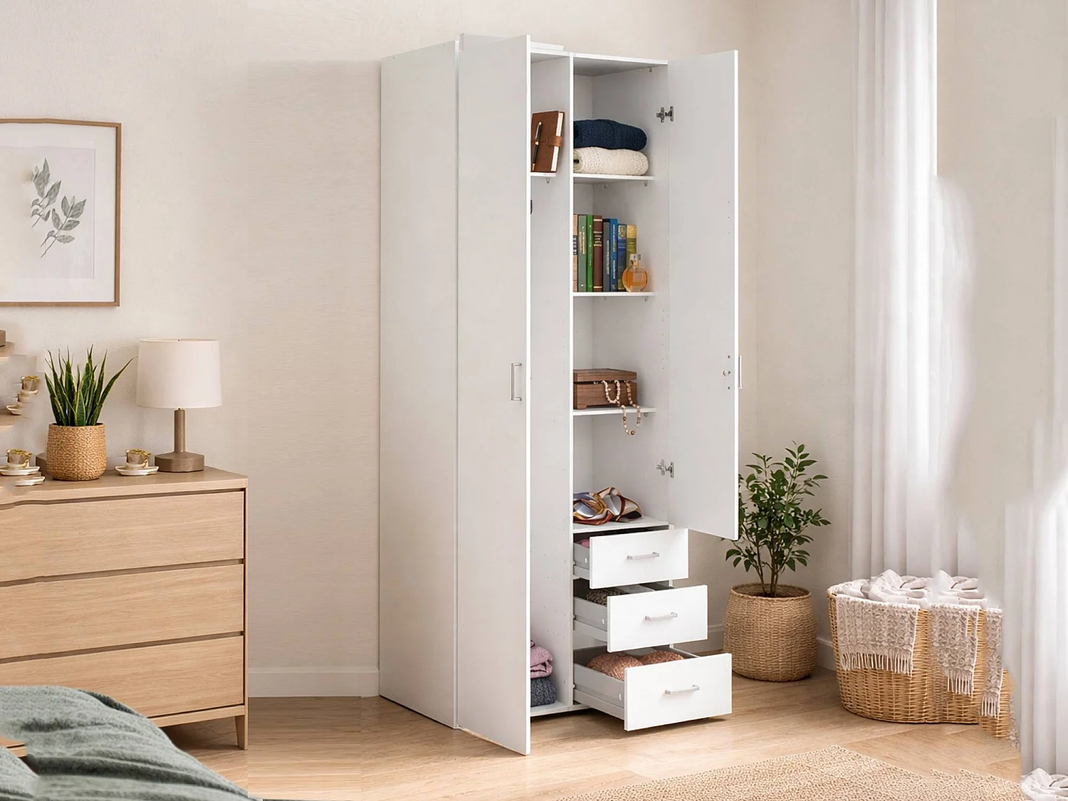 Kleiderschrank 2 Türen\ 2 Türen\ Dscaratt, Schlafzimmermöbel, Schrank, Garderobe, 77x50 h200 cm, WeiÃŸ