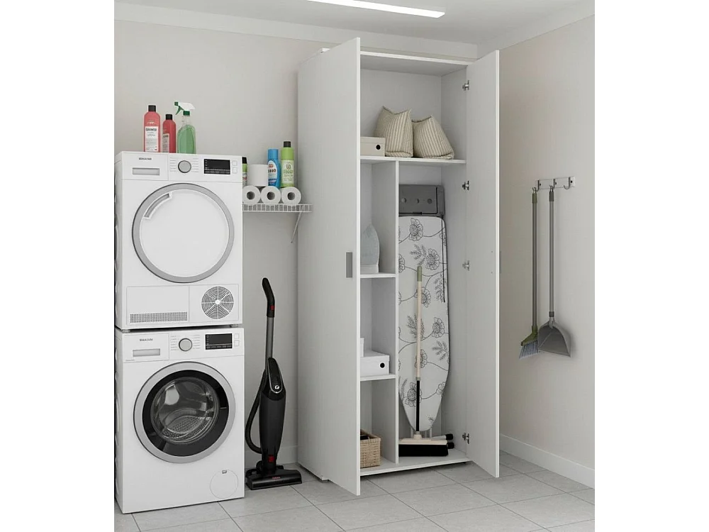 Armoire polyvalente Ddeiol, Armoire porte-balai multifonctionnelle, armoire 2 portes, 78x35h190 cm, Blanc