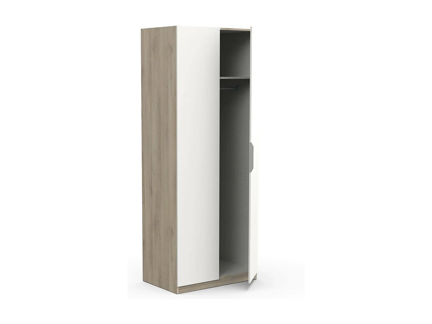 Garde-robe 2 portes Djakobsso, Meubles de chambre, Penderie de plain-pied, Placard à vêtements, 79x51 h203 cm, Chêne clair et Blanc mat