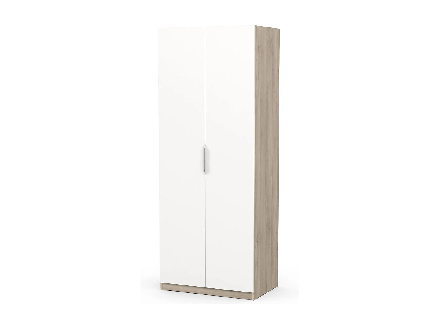 Garde-robe 2 portes Djakobsso, Meubles de chambre, Penderie de plain-pied, Placard à vêtements, 79x51 h203 cm, Chêne clair et Blanc mat