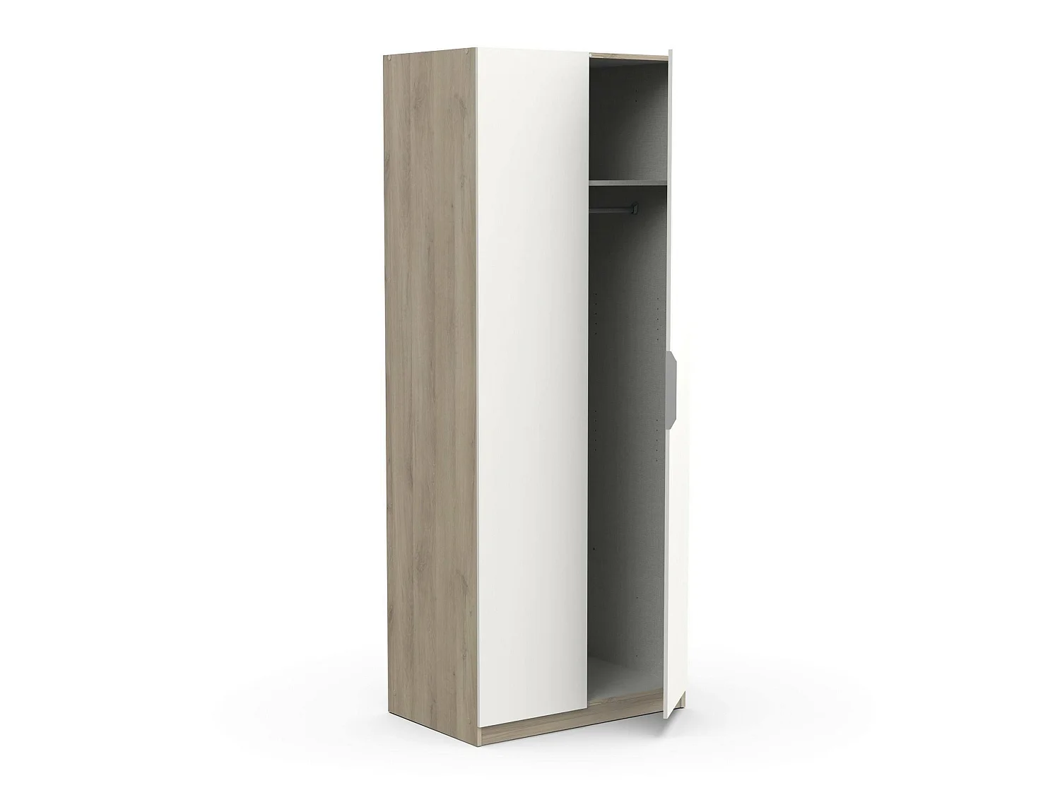 Garde-robe 2 portes Djakobsso, Meubles de chambre, Penderie de plain-pied, Placard à vêtements, 79x51 h203 cm, Chêne clair et Blanc mat