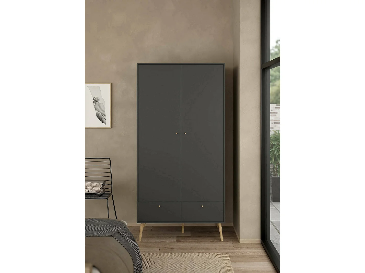 Garde-robe 2 portes Dscarp, Meubles de chambre, Penderie de plain-pied, Placard à vêtements, 99x58 h200 cm, Gris