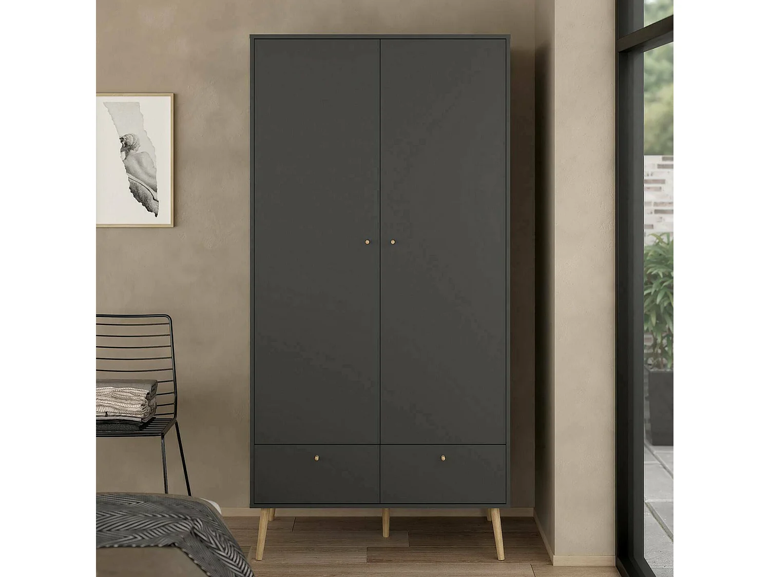 Garde-robe 2 portes Dscarp, Meubles de chambre, Penderie de plain-pied, Placard à vêtements, 99x58 h200 cm, Gris