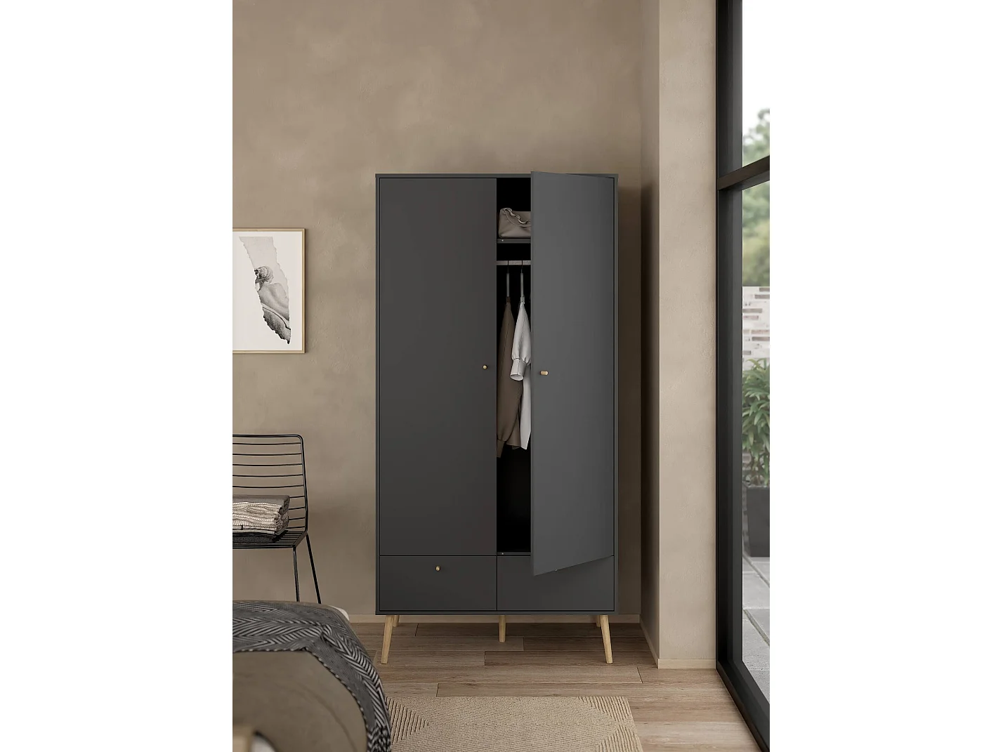 Garde-robe 2 portes Dscarp, Meubles de chambre, Penderie de plain-pied, Placard à vêtements, 99x58 h200 cm, Gris