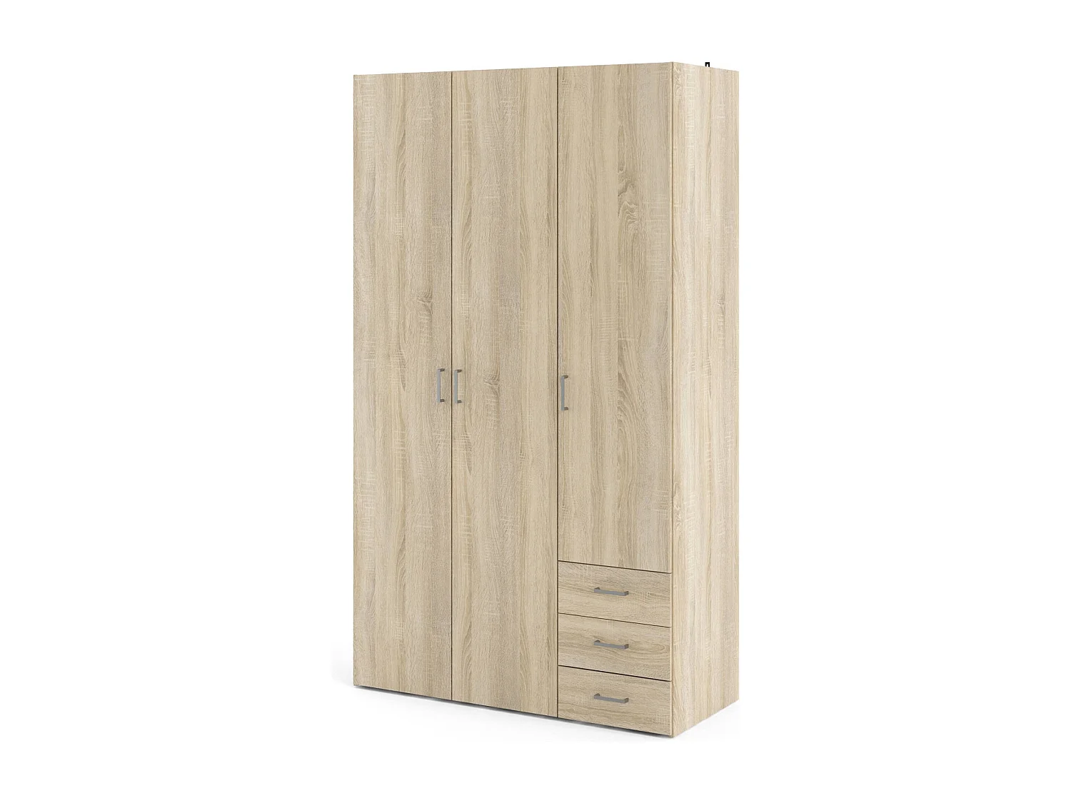 Guardaroba 3 Ante Aquilone, 3 Cassetti, 49.5x115.8 cm Marrone Quercia, Armadio Camera da Letto