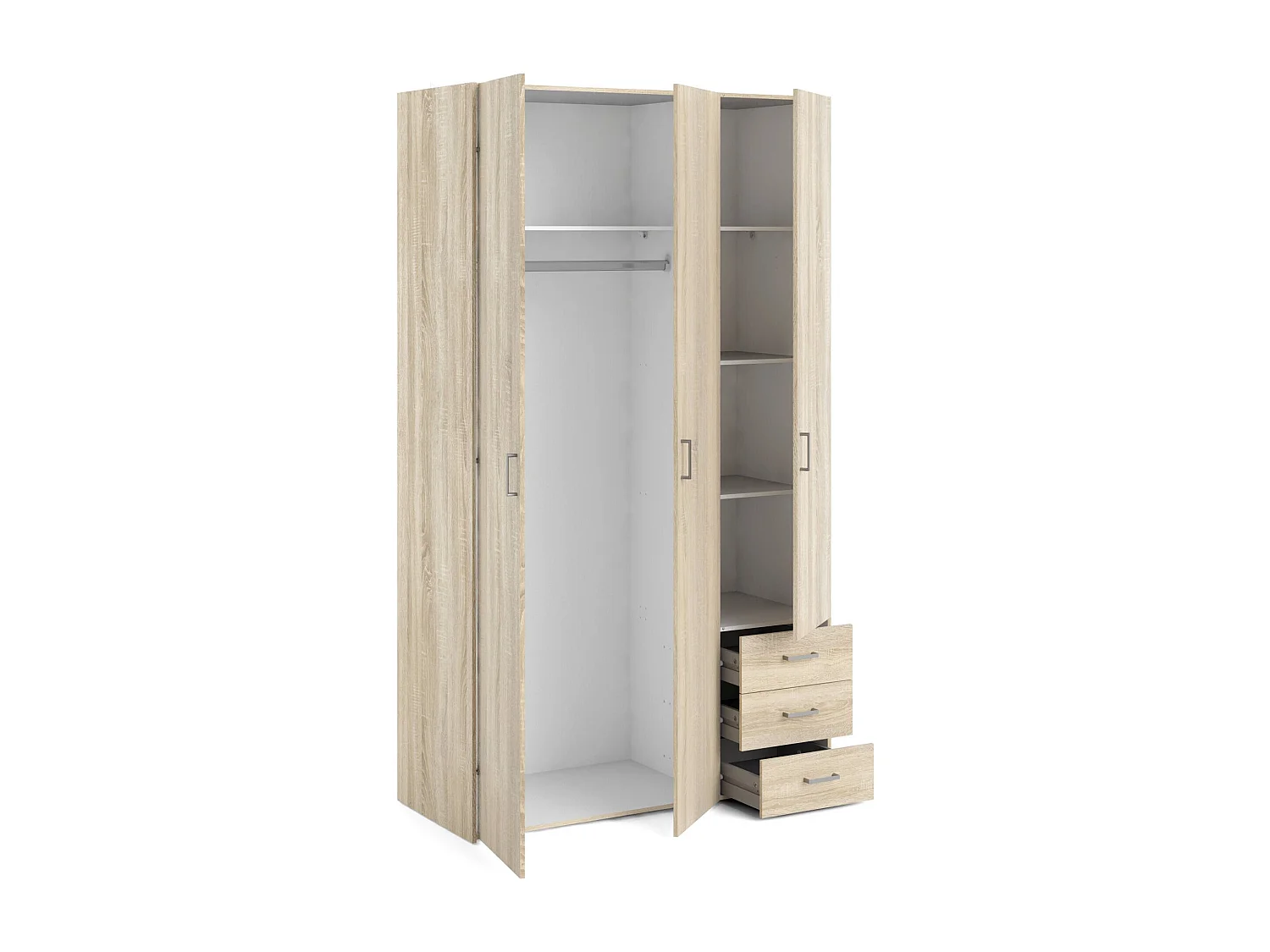 Garde-robe 3 portes Dsemplic, Meubles de chambre, Penderie de plain-pied, Placard à vêtements, 116x50 h200 cm, Chêne