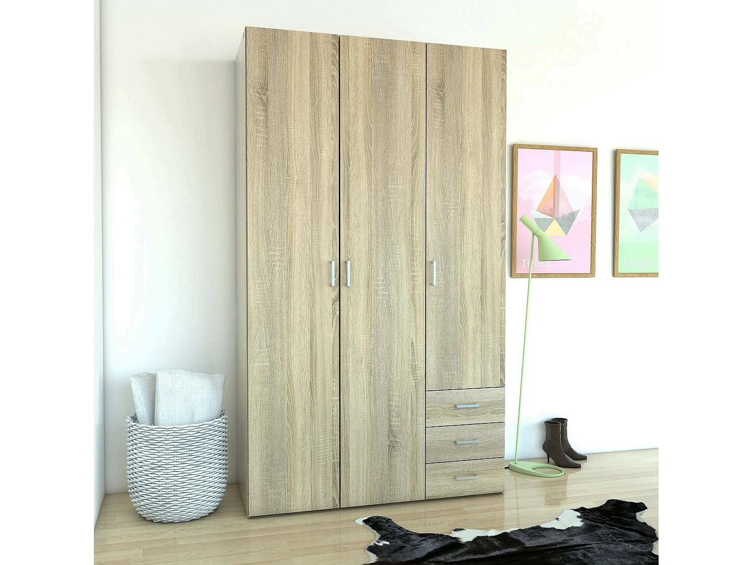 Garde-robe 3 portes Dsemplic, Meubles de chambre, Penderie de plain-pied, Placard à vêtements, 116x50 h200 cm, Chêne