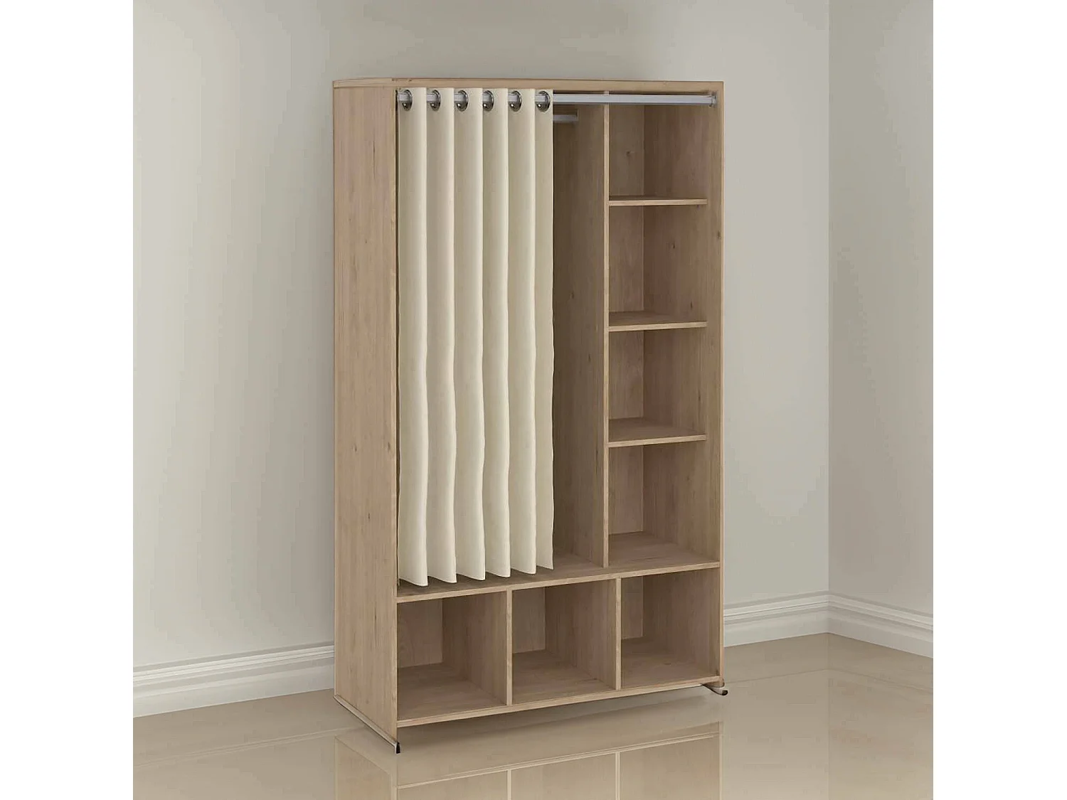 Grande Garde-robe Dseverin, Meubles de chambre, Penderie de plain-pied, Placard à vêtements, 105x48 h180 cm, Chêne clair et Beige