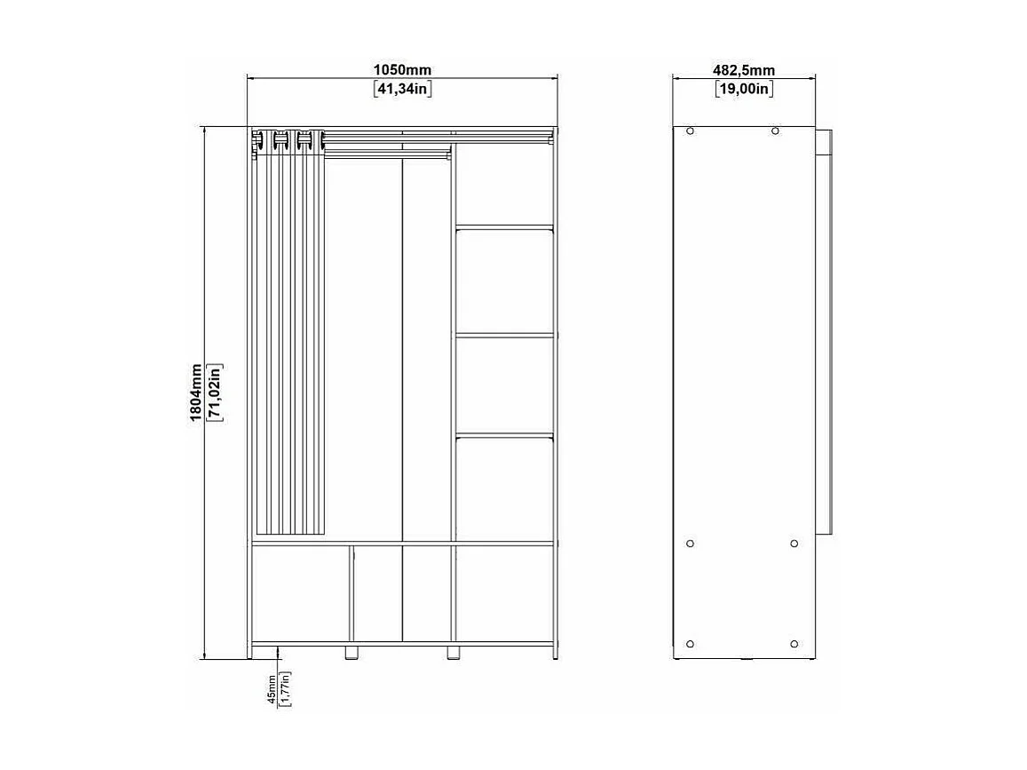 Grande Garde-robe Dseverin, Meubles de chambre, Penderie de plain-pied, Placard à vêtements, 105x48 h180 cm, Chêne clair et Beige