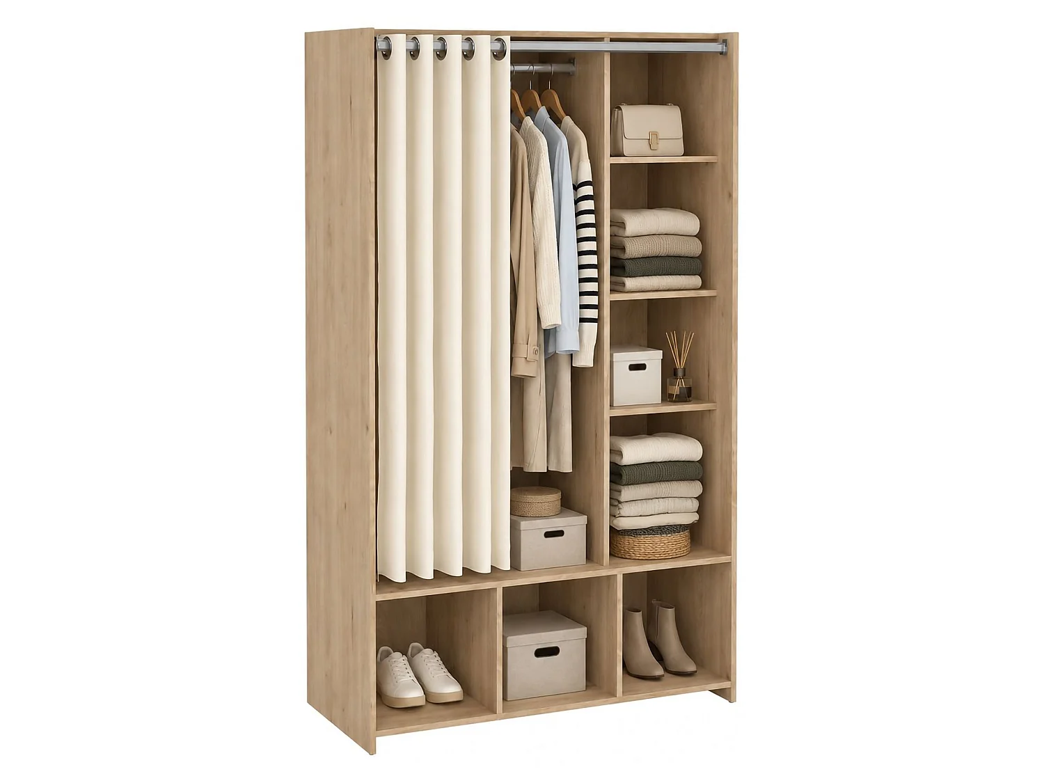 Grande Garde-robe Dseverin, Meubles de chambre, Penderie de plain-pied, Placard à vêtements, 105x48 h180 cm, Chêne clair et Beige