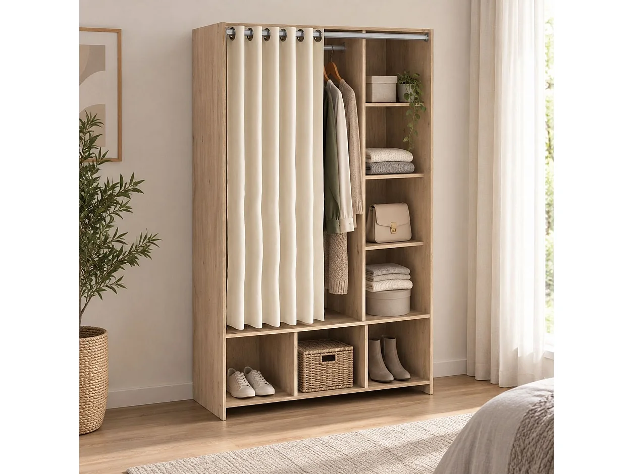 Grande Garde-robe Dseverin, Meubles de chambre, Penderie de plain-pied, Placard à vêtements, 105x48 h180 cm, Chêne clair et Beige