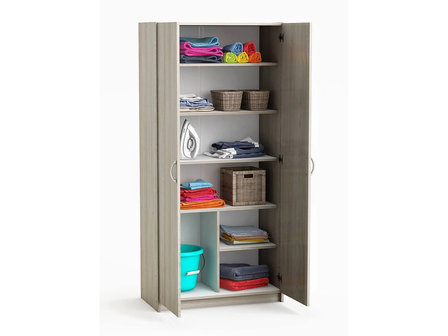 Armadio Multiuso 2 Ante Zadok, 5 Ripiani, 41.4x169.5h cm Marrone Rovere