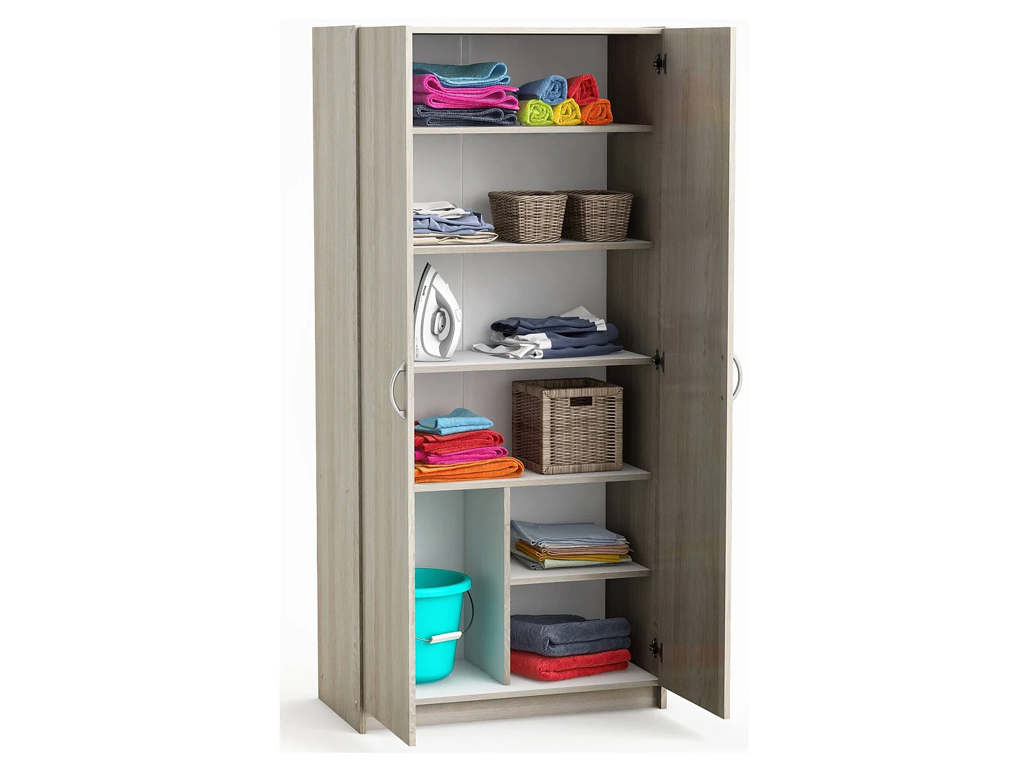 Armoire polyvalente à 2 portes Dsöderber, Meubles multifonctionnels, Casier à chaussures, Support à chaussures pour armoire, 80x41 h170 cm, Chêne clair